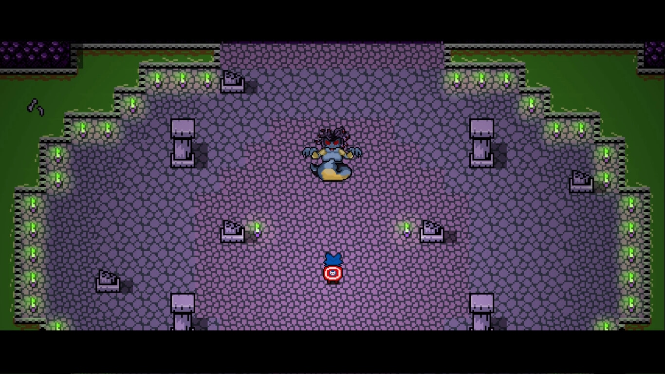 Astral Wield: Felix faces a dark creature in a stone chamber glowing with eerie green torches.