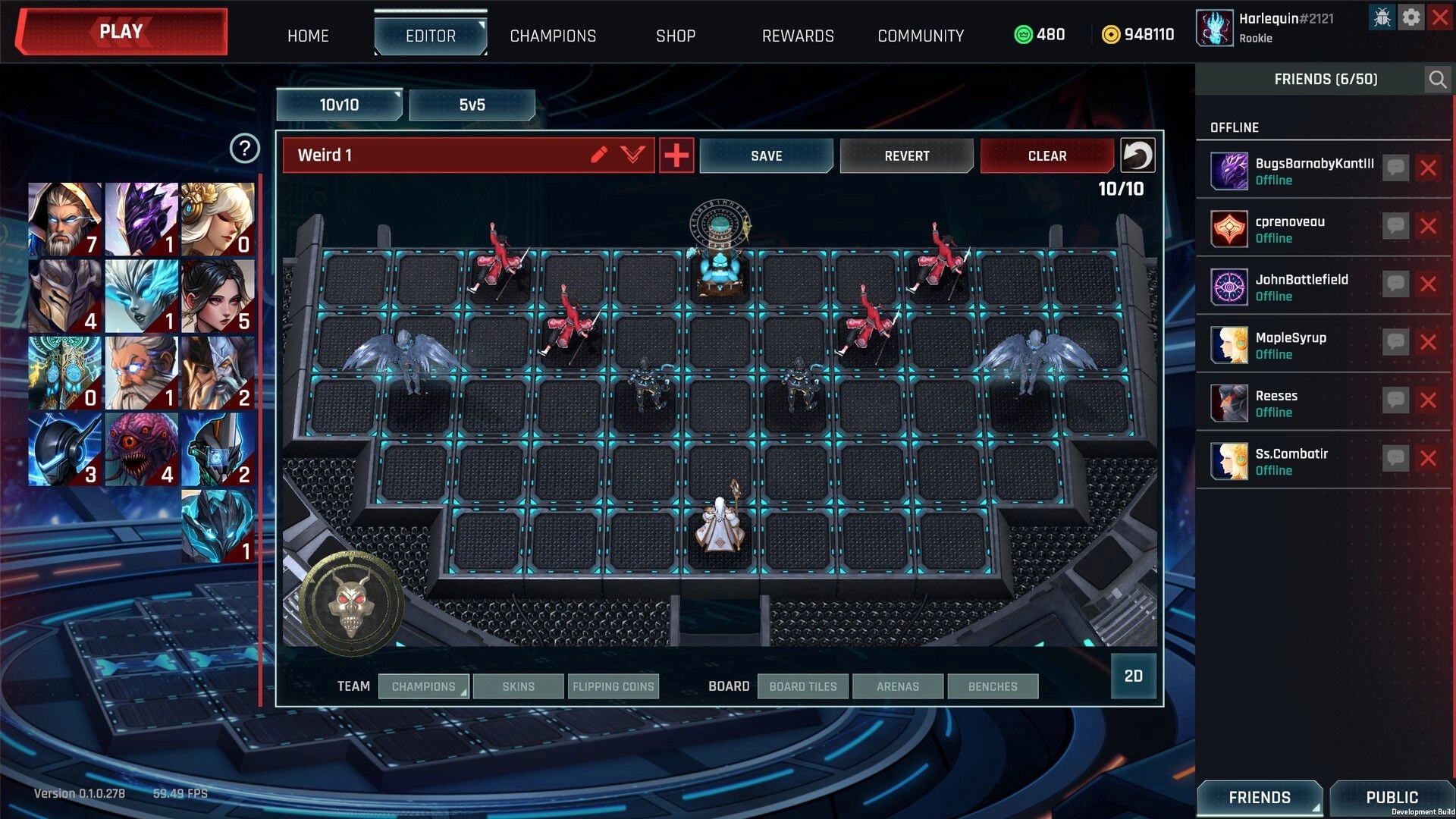 Athelan Battlegrounds: Tactical board setup with champions and grid layout in futuristic arena