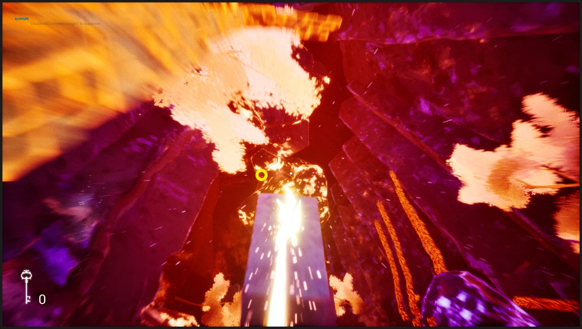 Aurora Heights: Hoshi ascending through a glowing canyon with a key count displayed in the bottom left