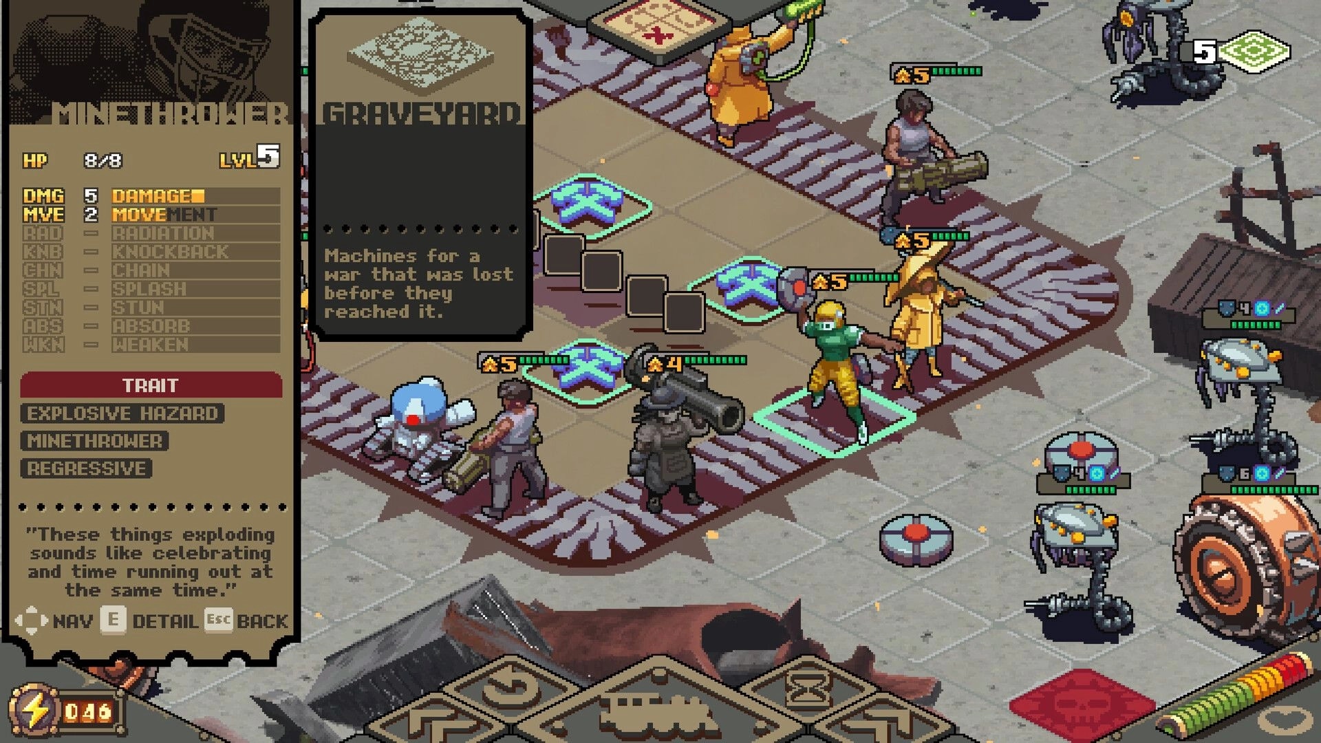 Australia Did It: Tactical deployment of mercenaries and robots in a grid-based combat zone.