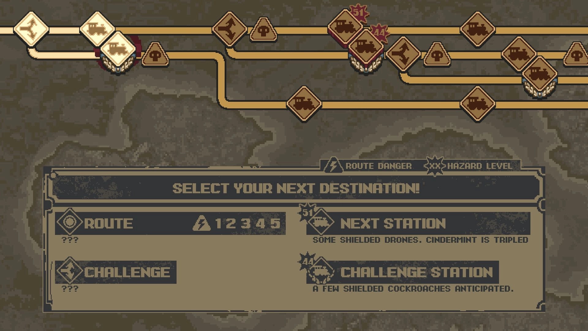 Australia Did It: Map interface with route options, hazard levels, and destination challenges displayed