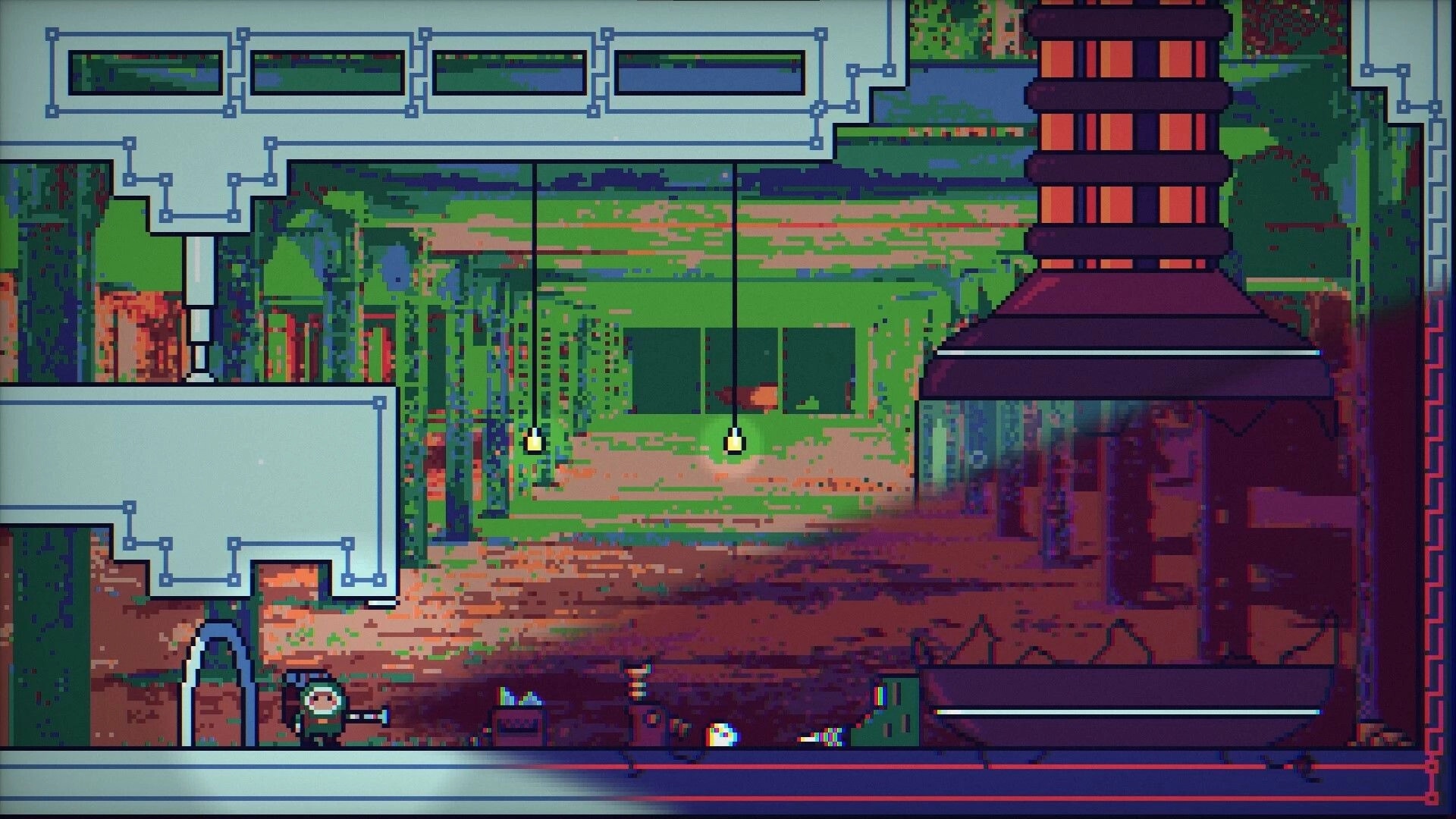 Backpack Boy: Exploring industrial corridor with flashlight, uncovering hidden paths and objects