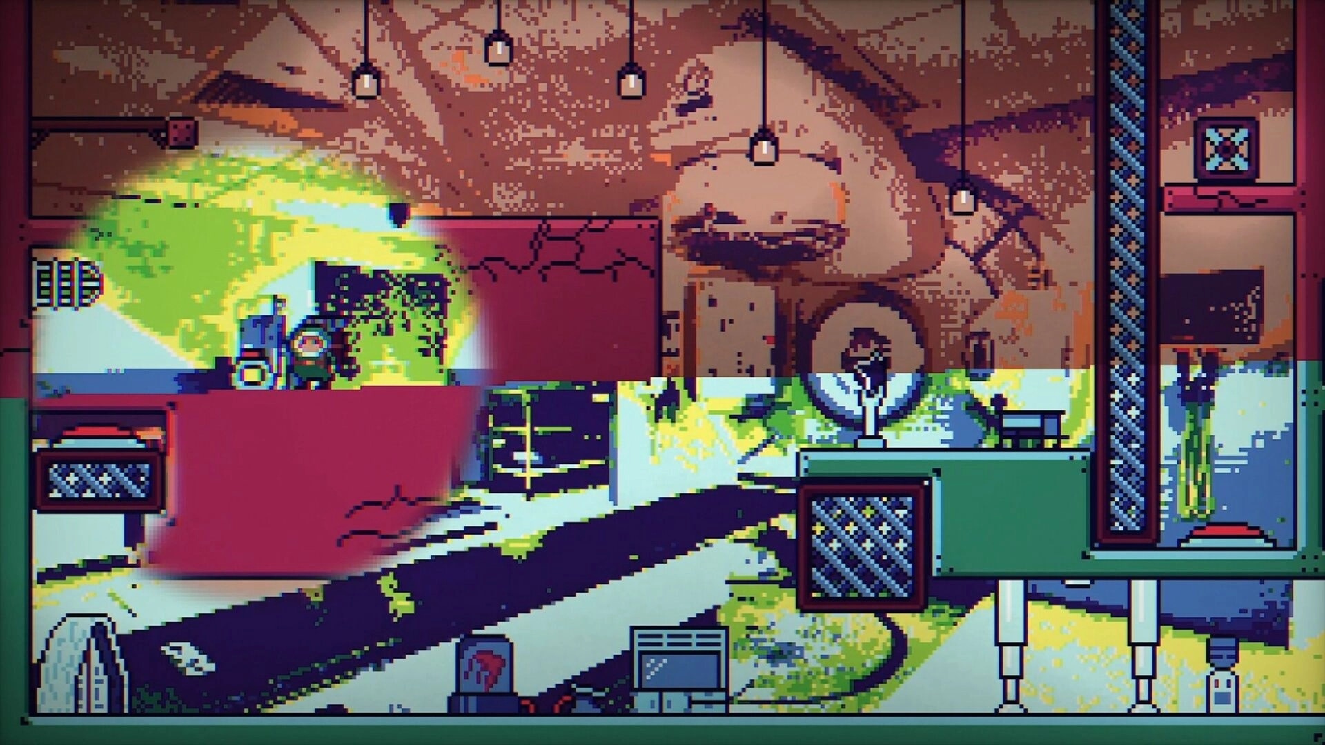 Backpack Boy: Exploring an abandoned structure with a flashlight revealing hidden paths and platforms