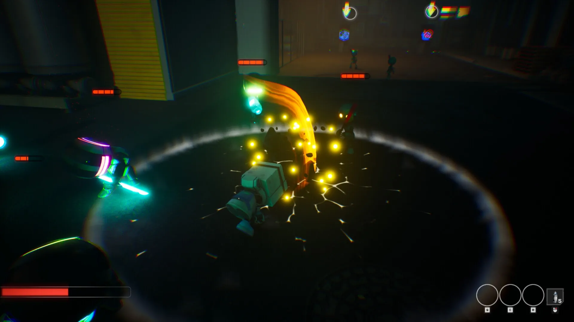 BackStreet: Dynamic combat with glowing effects and health bars in a dark industrial street setting