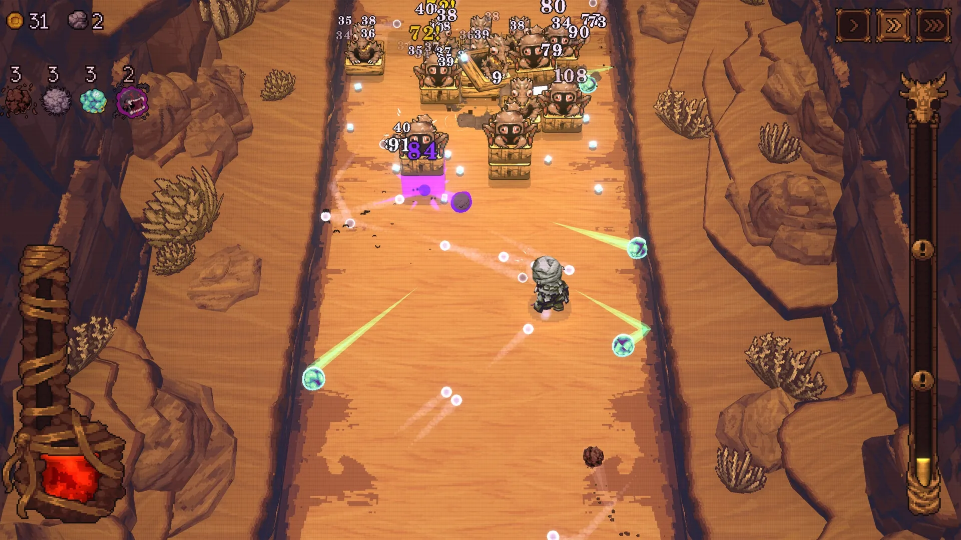 BALL x PIT: Player character battles enemies in canyon environment with ricocheting projectiles