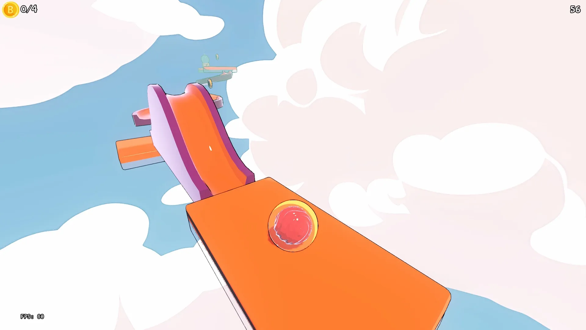 Balloomia: Gasha ball on orange platform with coins in sky playground, timer and coin counter visible