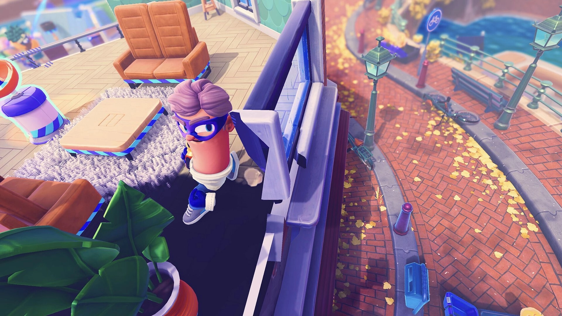 Bandit Trap: Bandit sneaks through open window into a cozy living room overlooking a leafy street