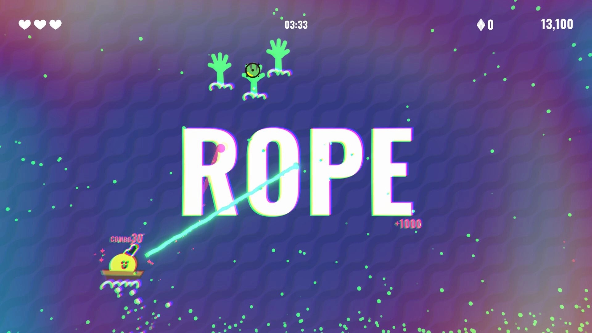 Bang Bang Barrage: Player battles green creatures with recoil shots in colorful underwater arena.