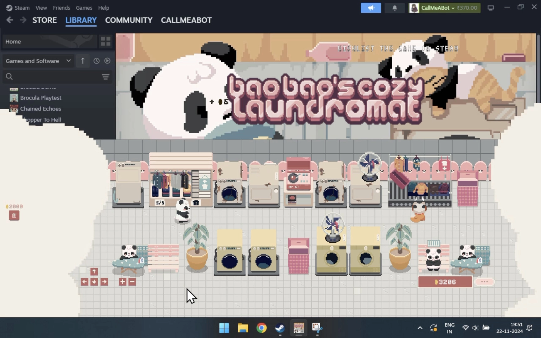 Bao Bao's Cozy Laundromat: Panda manages washing machines and decor in a bustling laundromat scene.