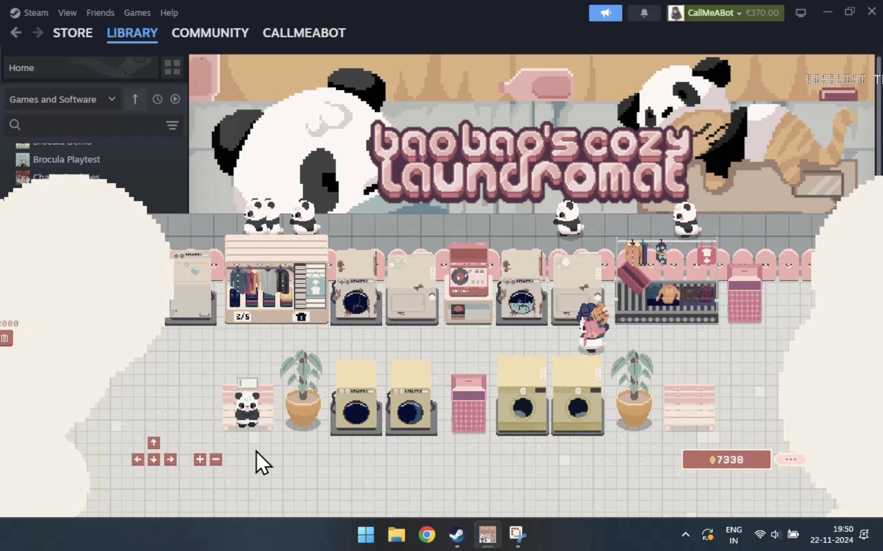 Bao Bao's Cozy Laundromat: Panda helper managing clothes and washing machines in a pastel laundromat.