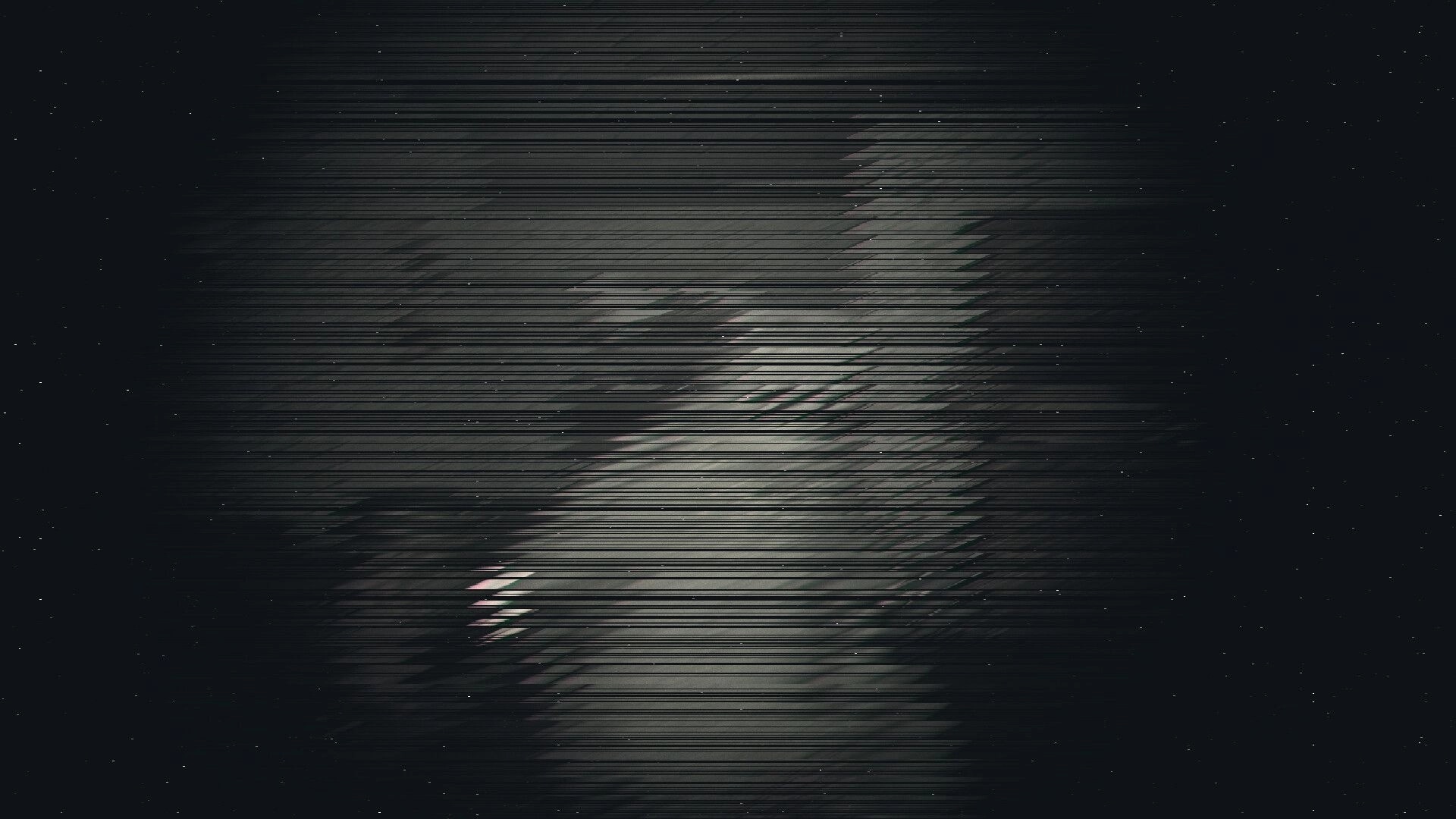 BARABIZNA: Distorted ghostly figure in dark hallway, static lines creating eerie atmosphere