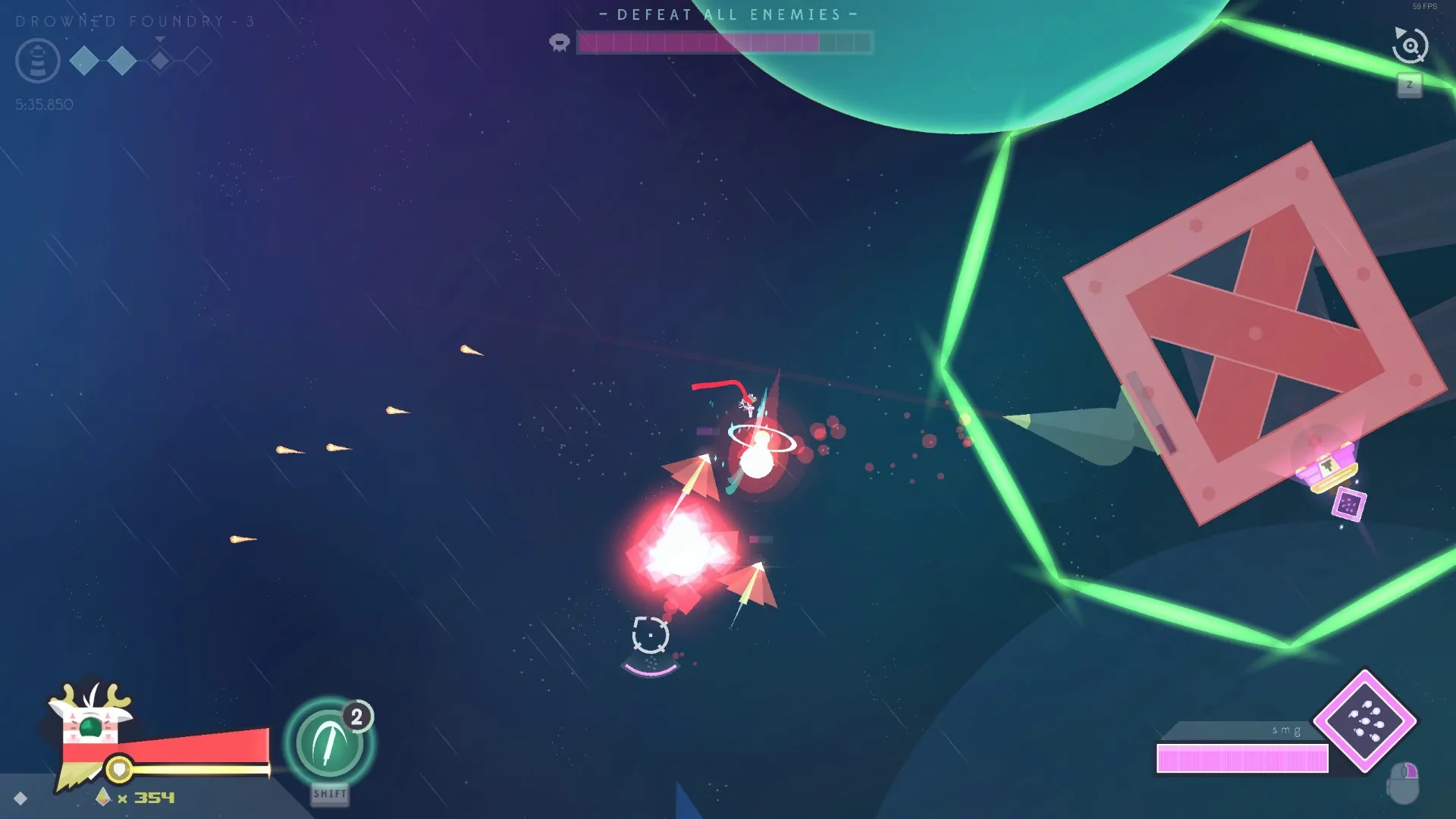 Baseless: Player shoots glowing enemy in space, with health bar and ammo count visible on screen.