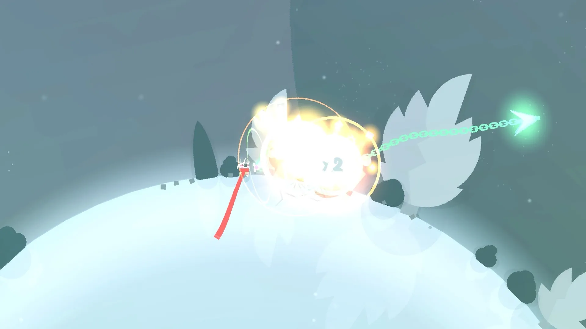 Baseless: Character blasts from planet with glowing chain in snowy environment, multiplier visible