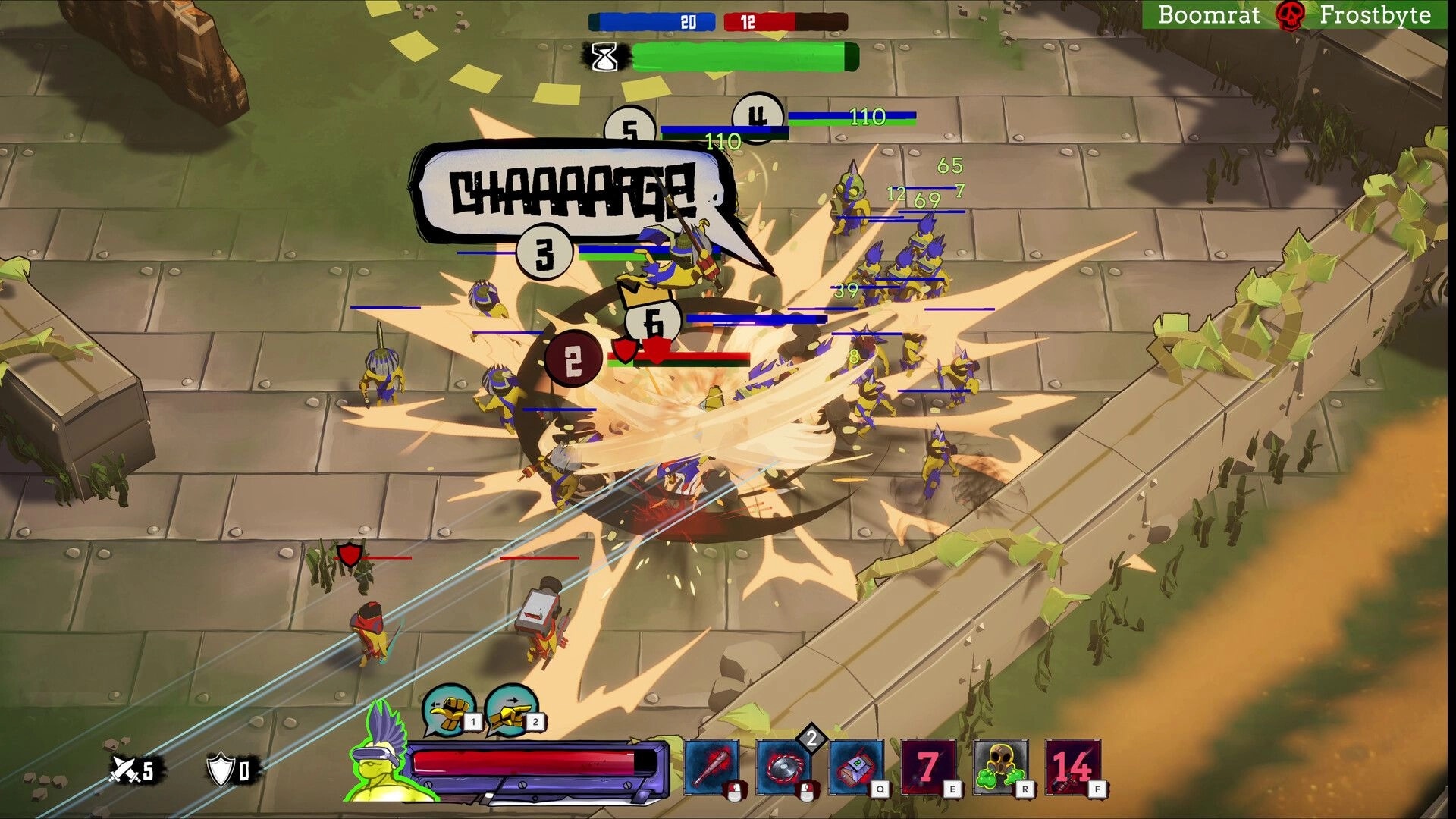 Battle Lads: Characters clashing in a courtyard with health bars and action icons displayed