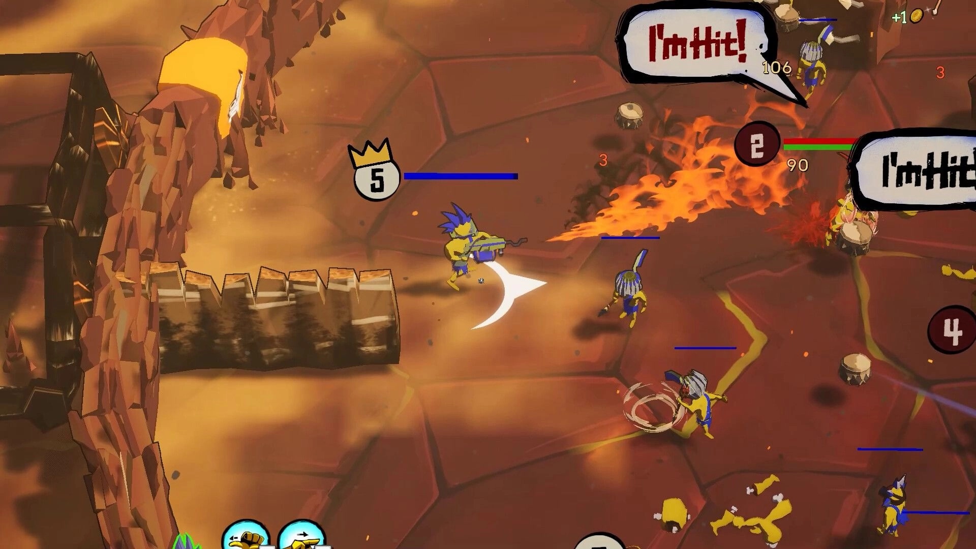 Battle Lads: Synth warriors in fiery desert combat, engaging enemies with health indicators visible.
