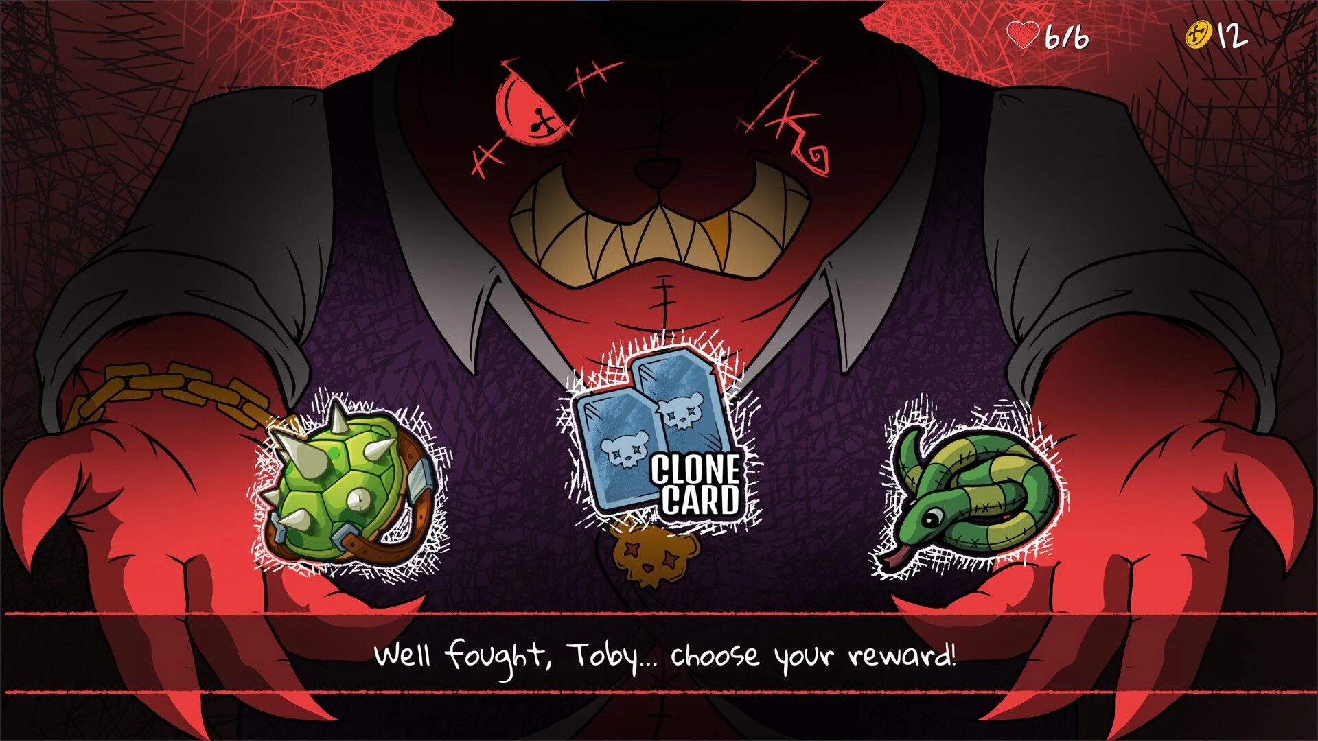 Bearly Brave: Toby choosing rewards from a menacing bear in a dimly lit toy shop arena