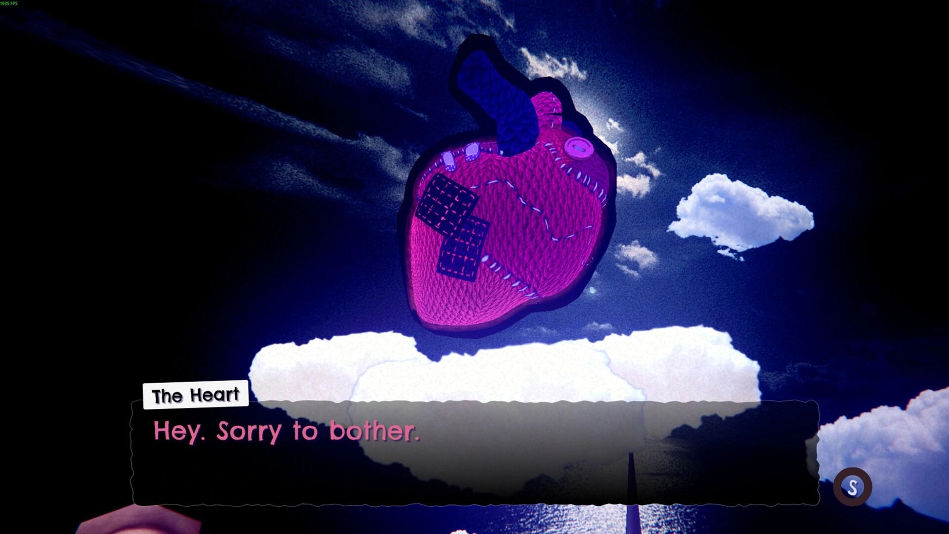 Beat, Heart, Beat: The Heart character dialogue against a surreal sky with clouds and dark tones