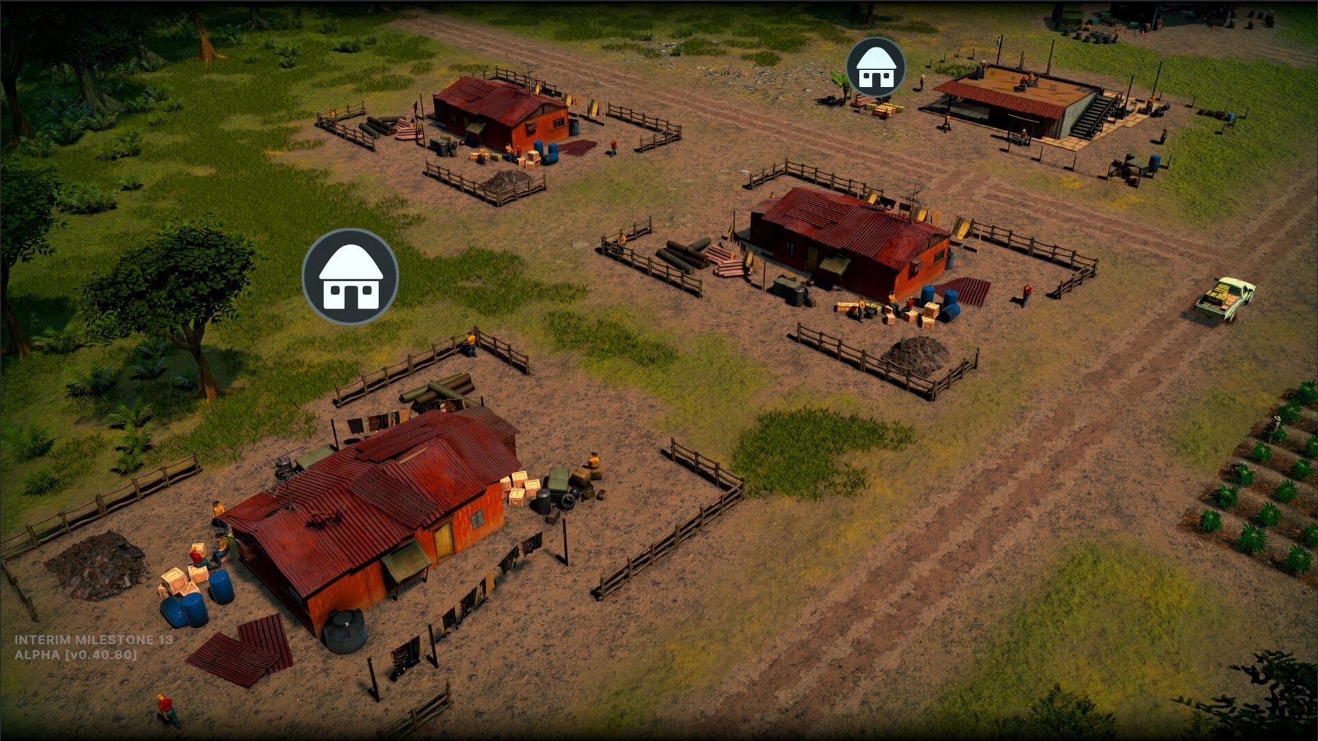 Becoming Pablo: Overhead view of drug operation compounds surrounded by fields and dirt roads