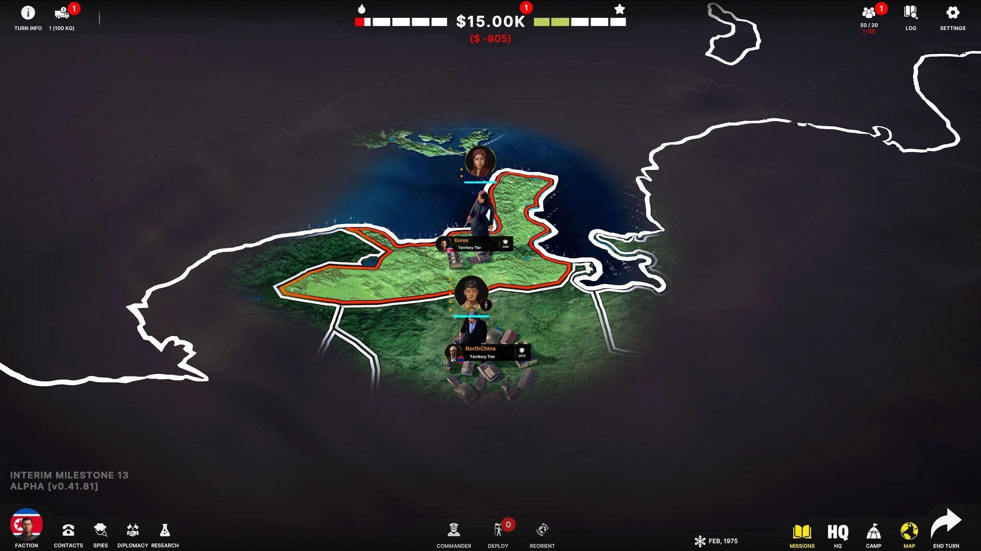 Becoming Pablo: Strategic map view showing territories with character icons and financial status overlay