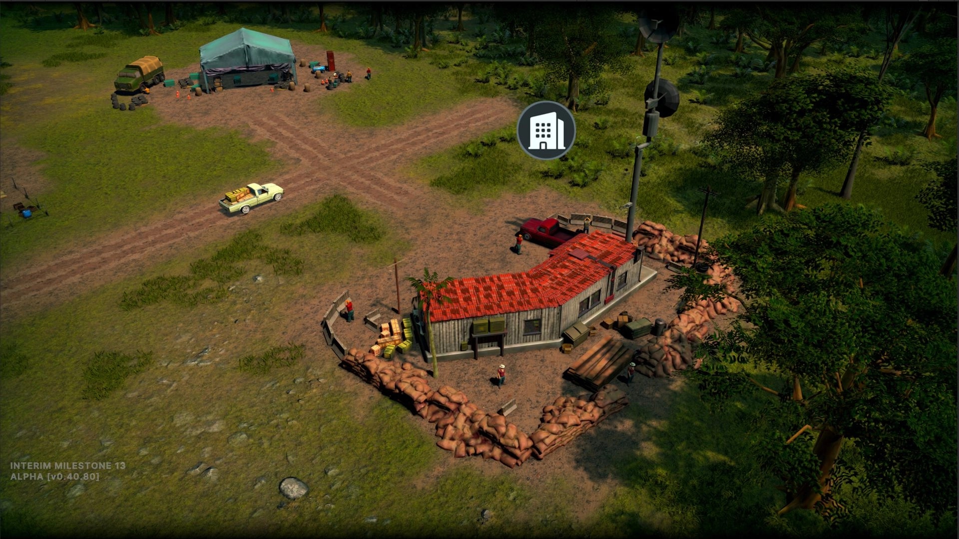 Becoming Pablo: Managing operations at a rural compound with vehicles and tents in a forest setting.