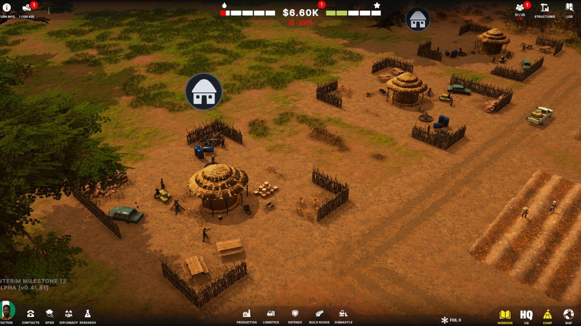 Becoming Pablo: Managing rural operations with huts, vehicles, and resources in a desert environment.