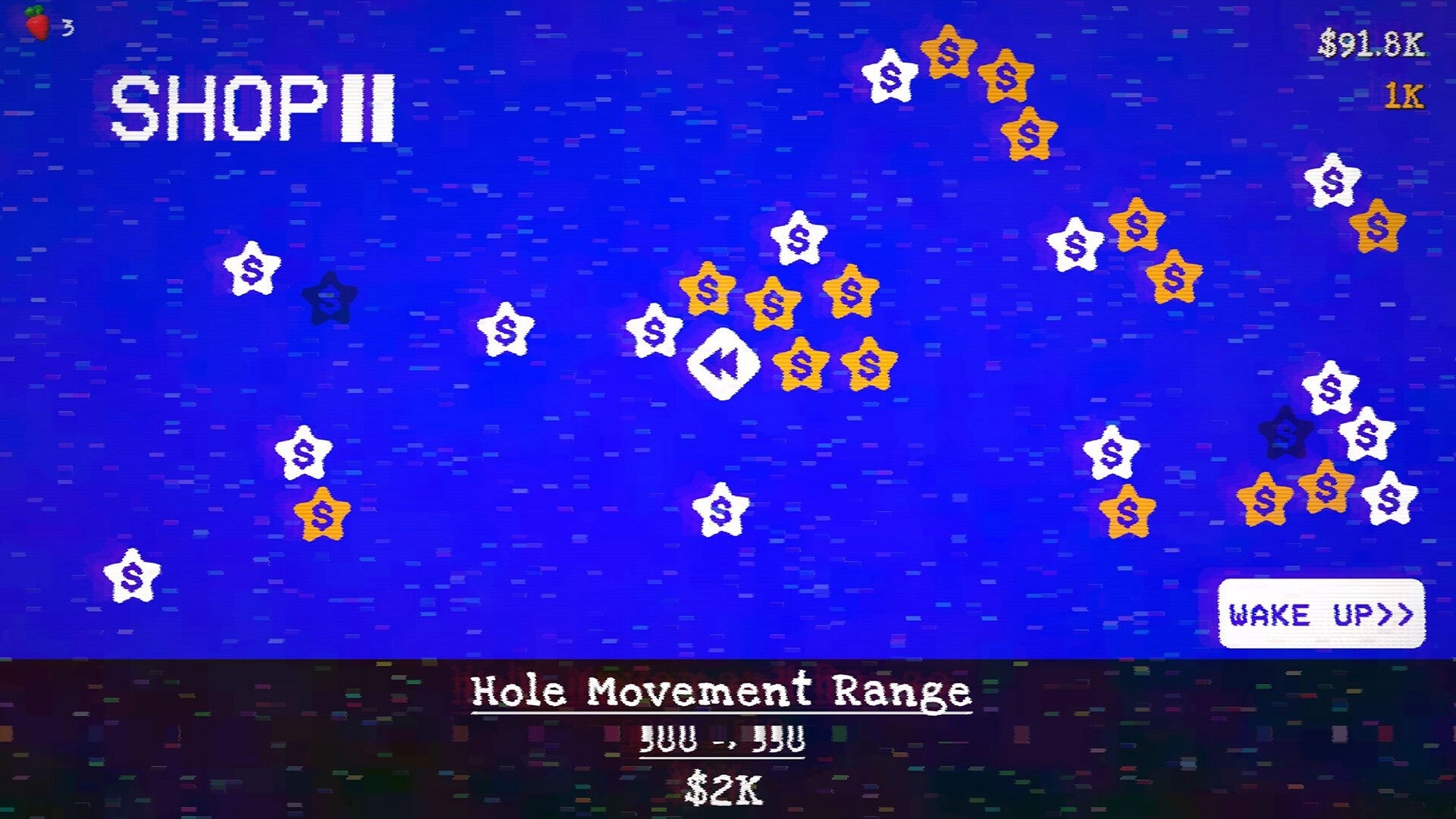 Berry Bury Berry: Shop II interface with star icons and currency, Hole Movement Range upgrade option