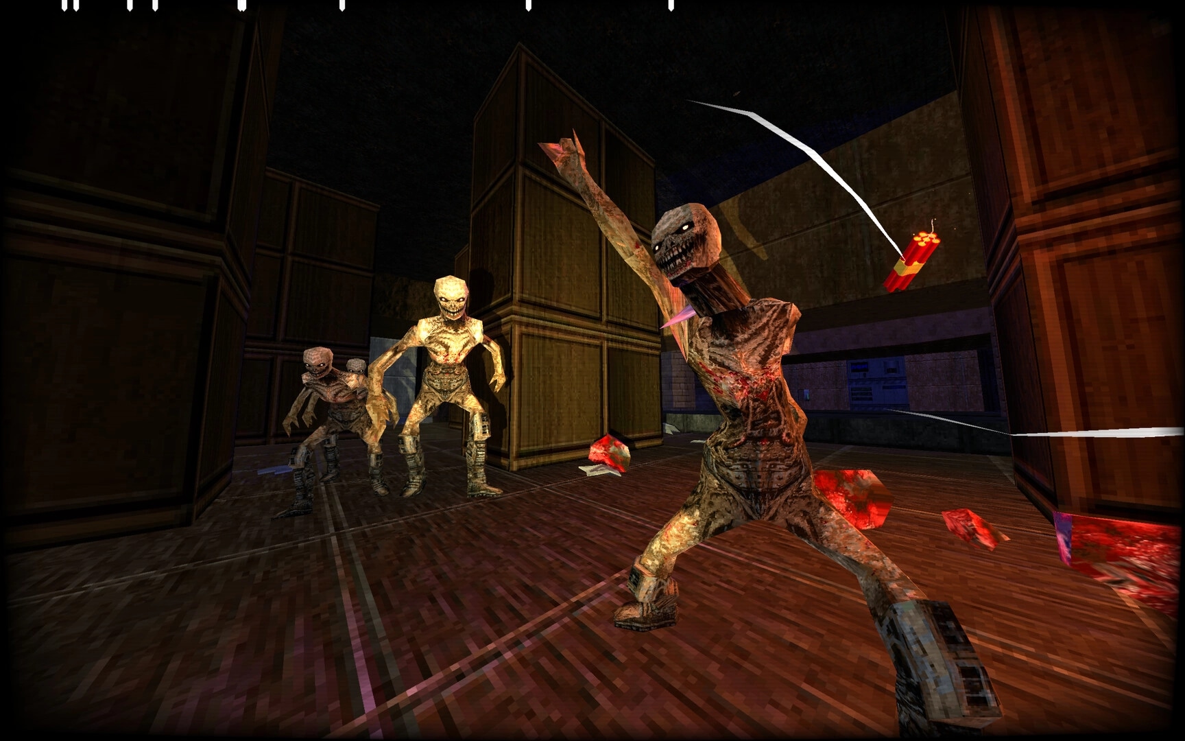Berserker's Domain: Enemies charge in a dark, wooden corridor with explosive projectiles flying.
