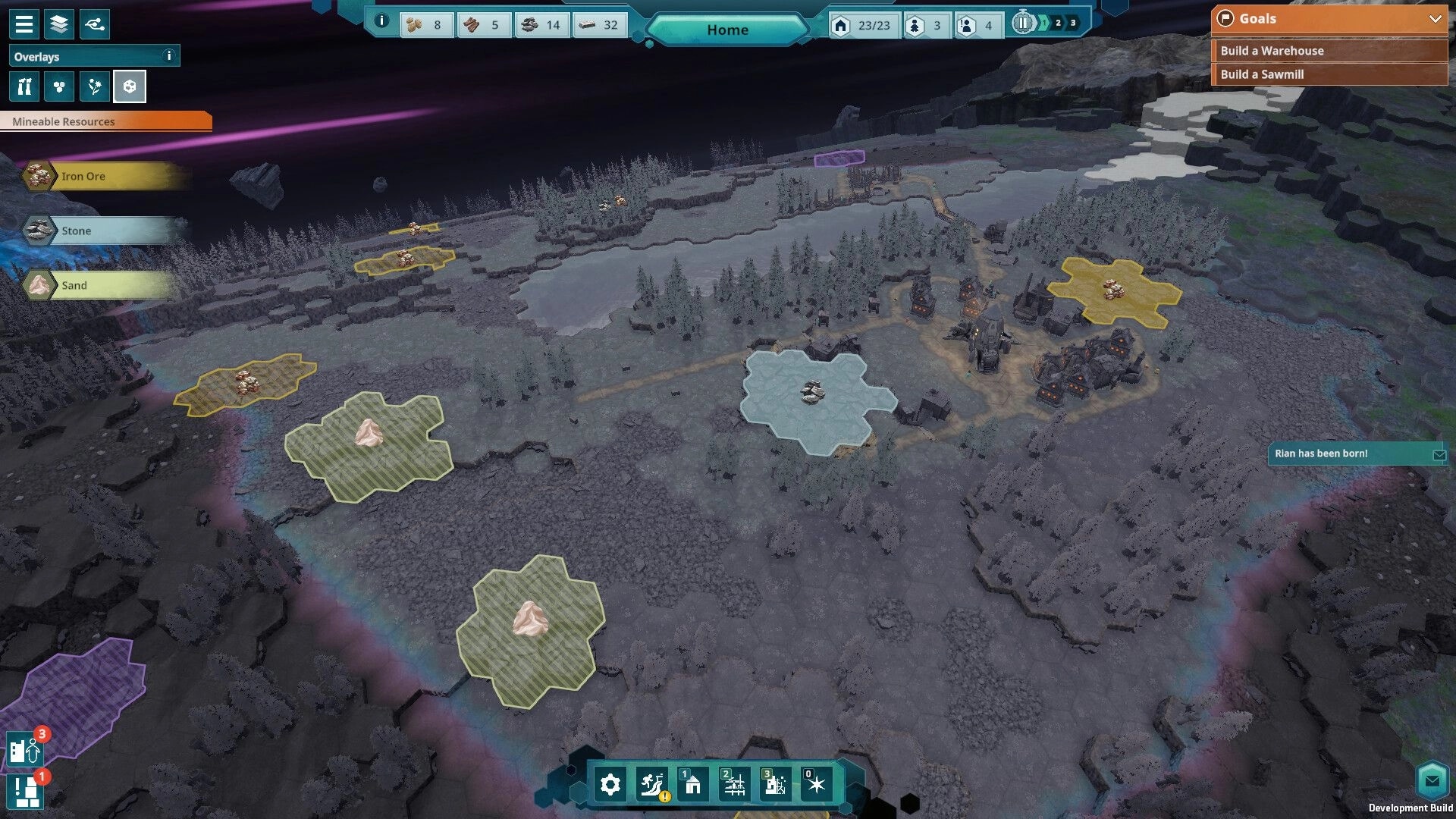 Beyond These Stars: Overhead view of resource zones and village on Space Whale with UI elements visible