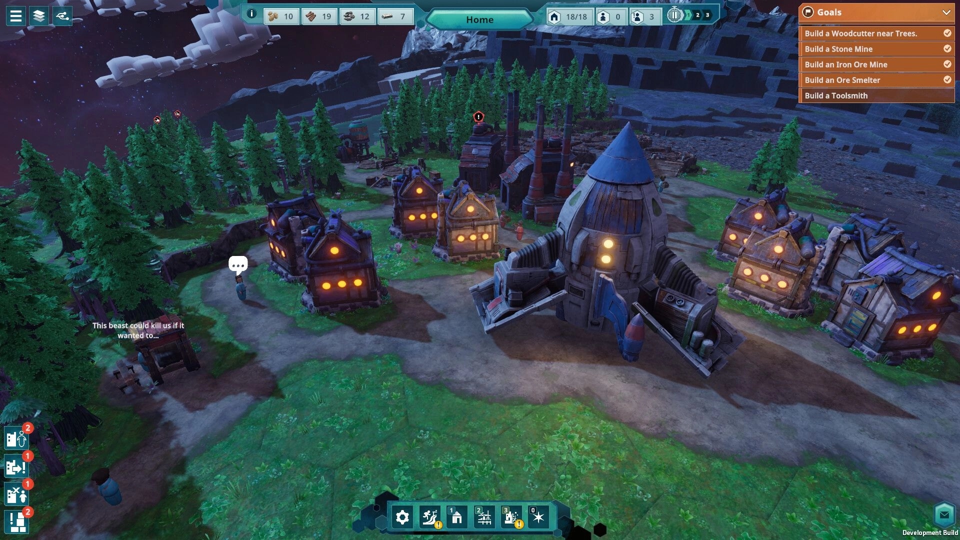 Beyond These Stars: City overview with buildings, trees, and a spaceship on a Space Whale's back