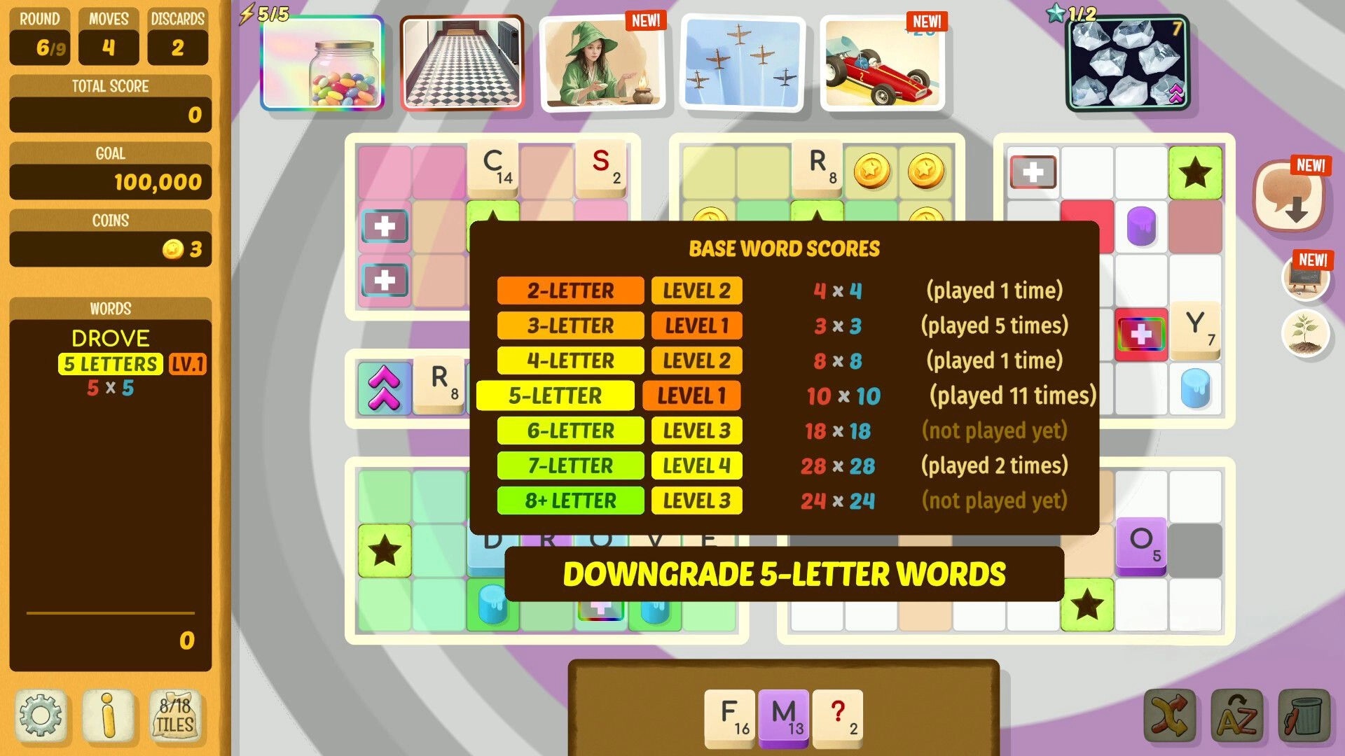 Beyond Words: Word crafting with score table and five-letter word "DROVE" in grid-based interface