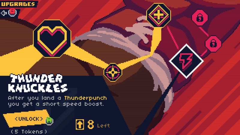 Big Boy Boxing: Upgrades menu highlighting Thunder Knuckles perk with unlock button and token count UI.