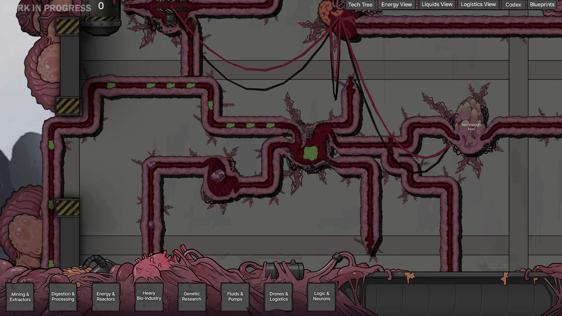 Biofactory: Organic pipelines and control panel in a grimdark biopunk factory setting