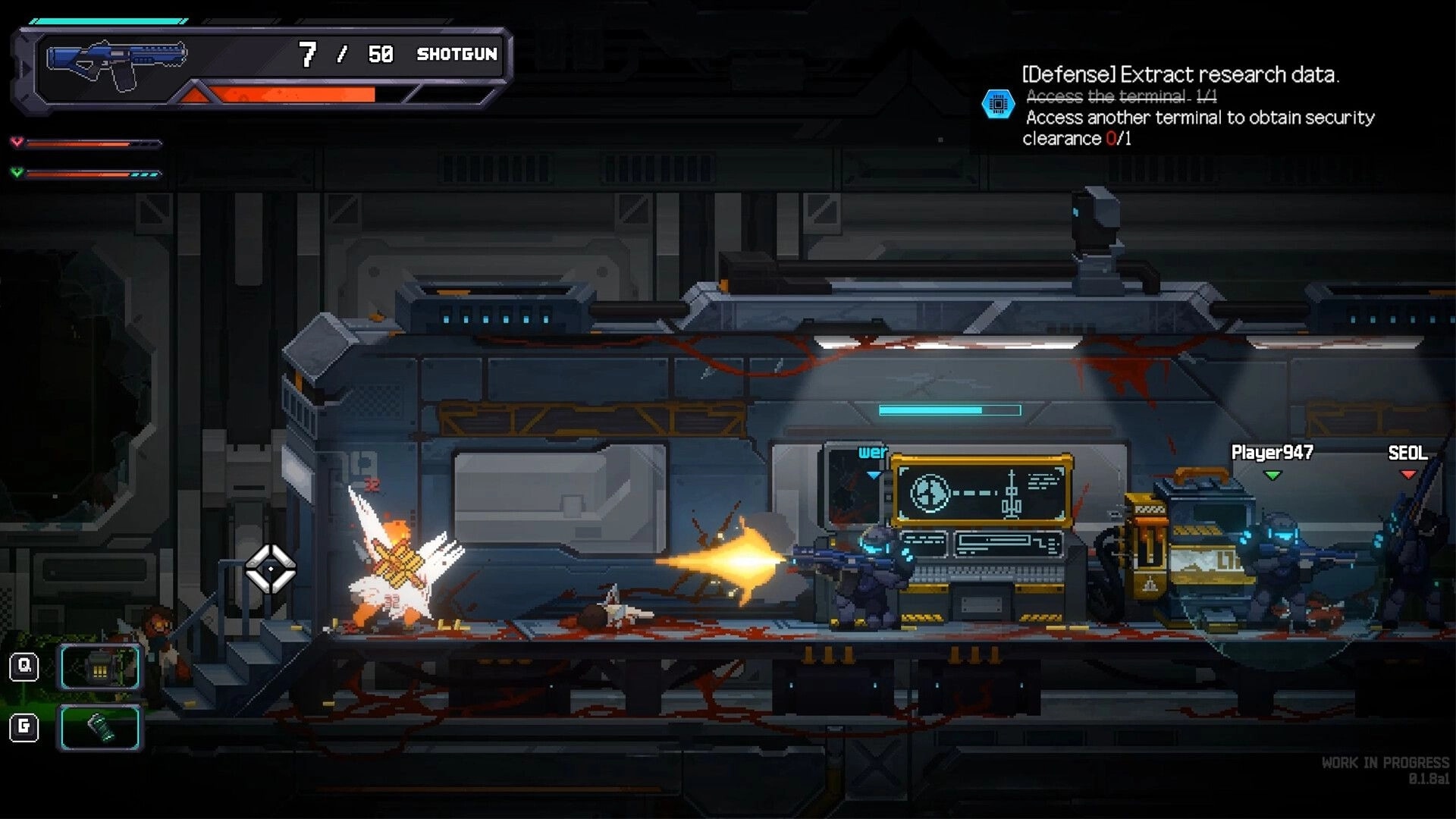 BLACKOUT: Players engage in combat with infected enemies in a sci-fi corridor, extracting research data.