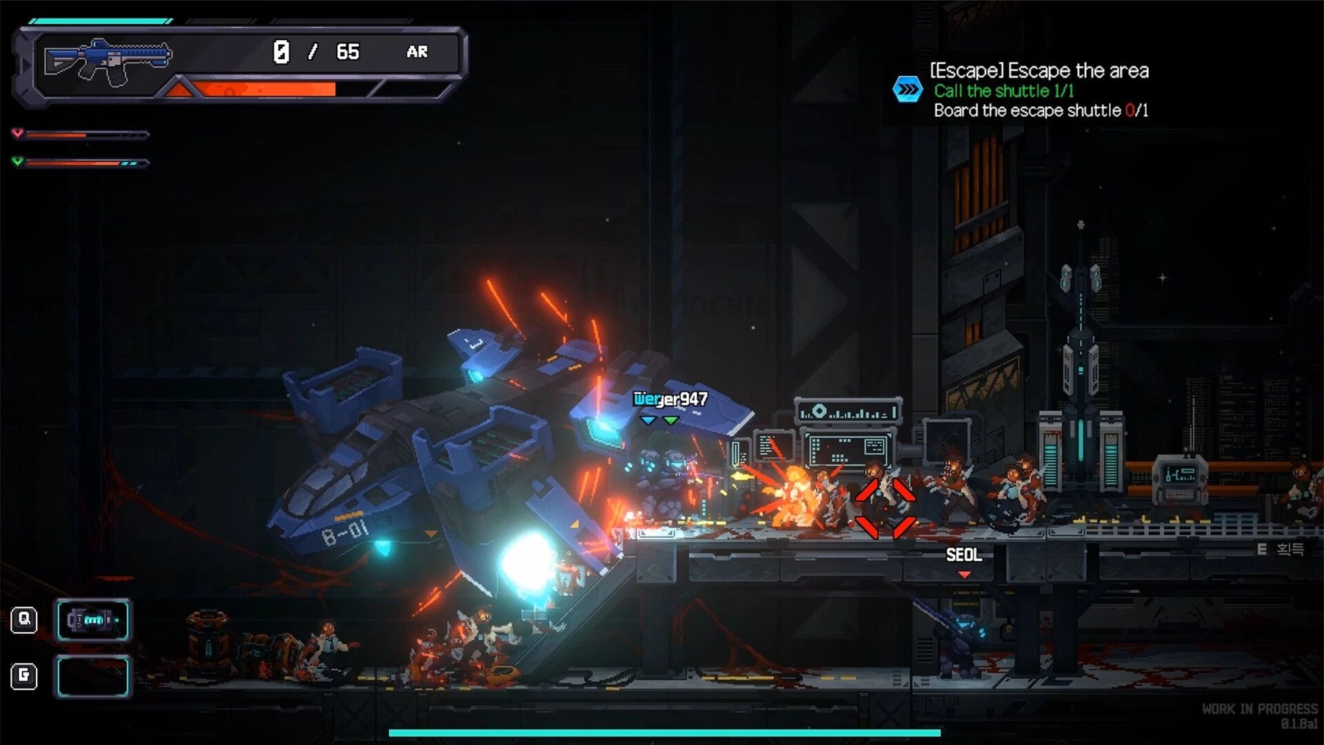BLACKOUT: Players engage in intense firefight with robotic enemies in dark industrial facility.