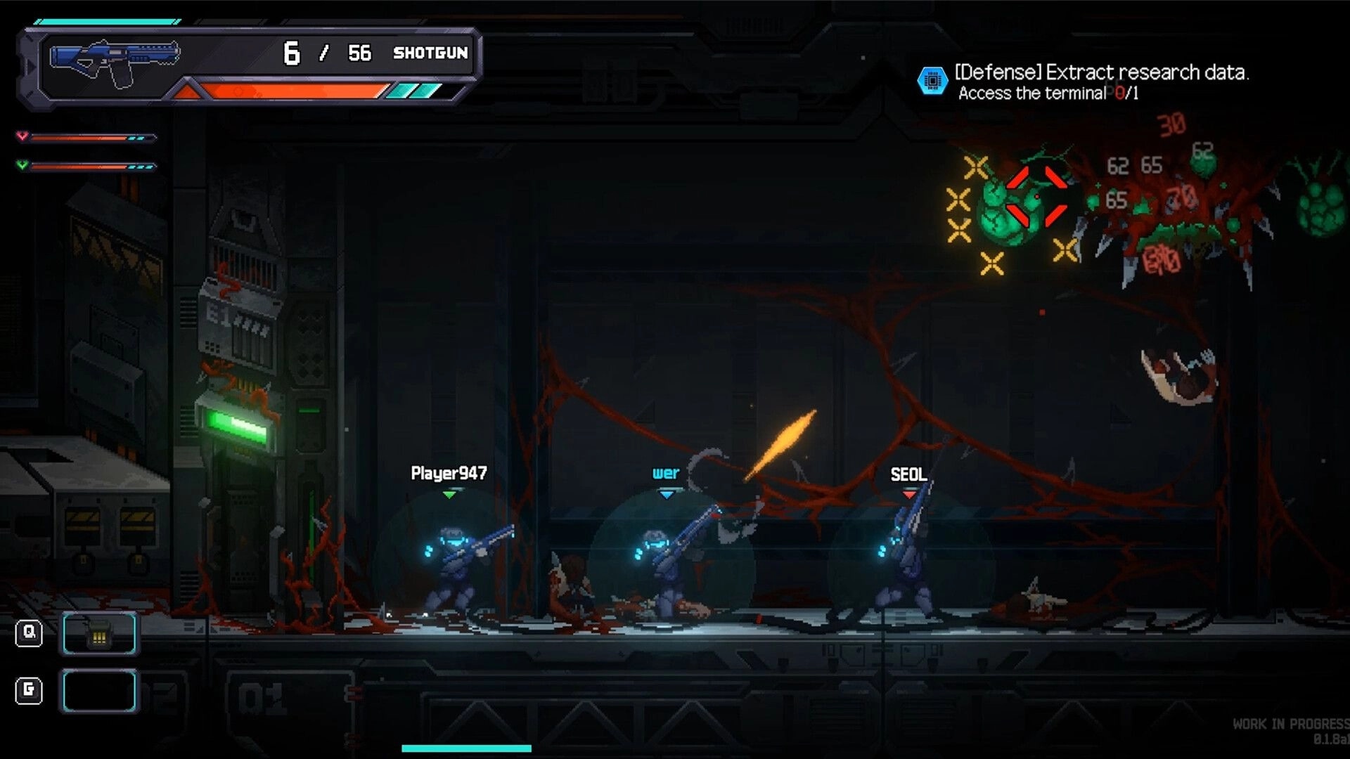 BLACKOUT: Players engage in combat with infected creatures in a dark, industrial corridor setting.