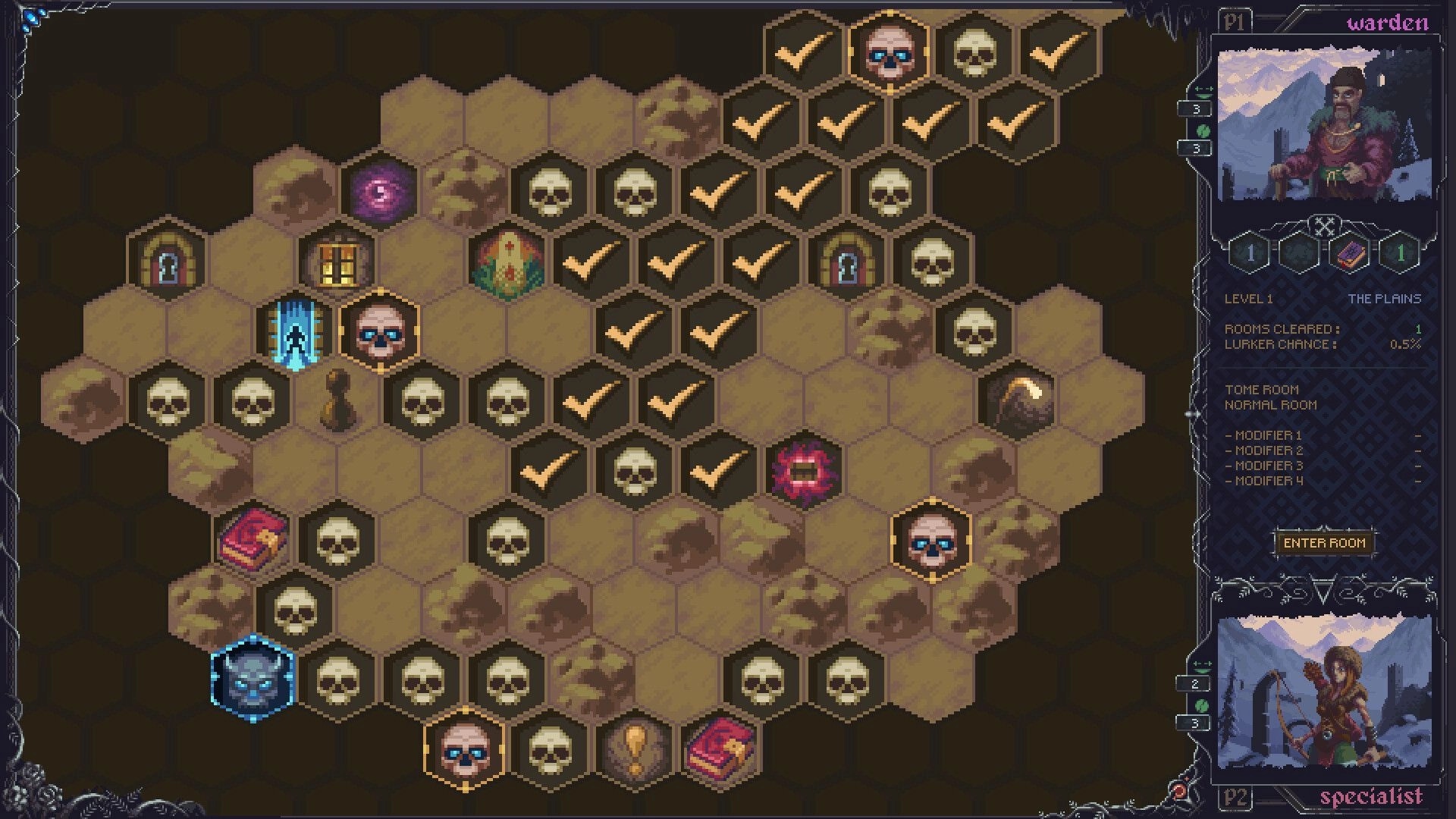 Blackthorn Winter: Hexagonal map exploration with icons and character status on the right panel