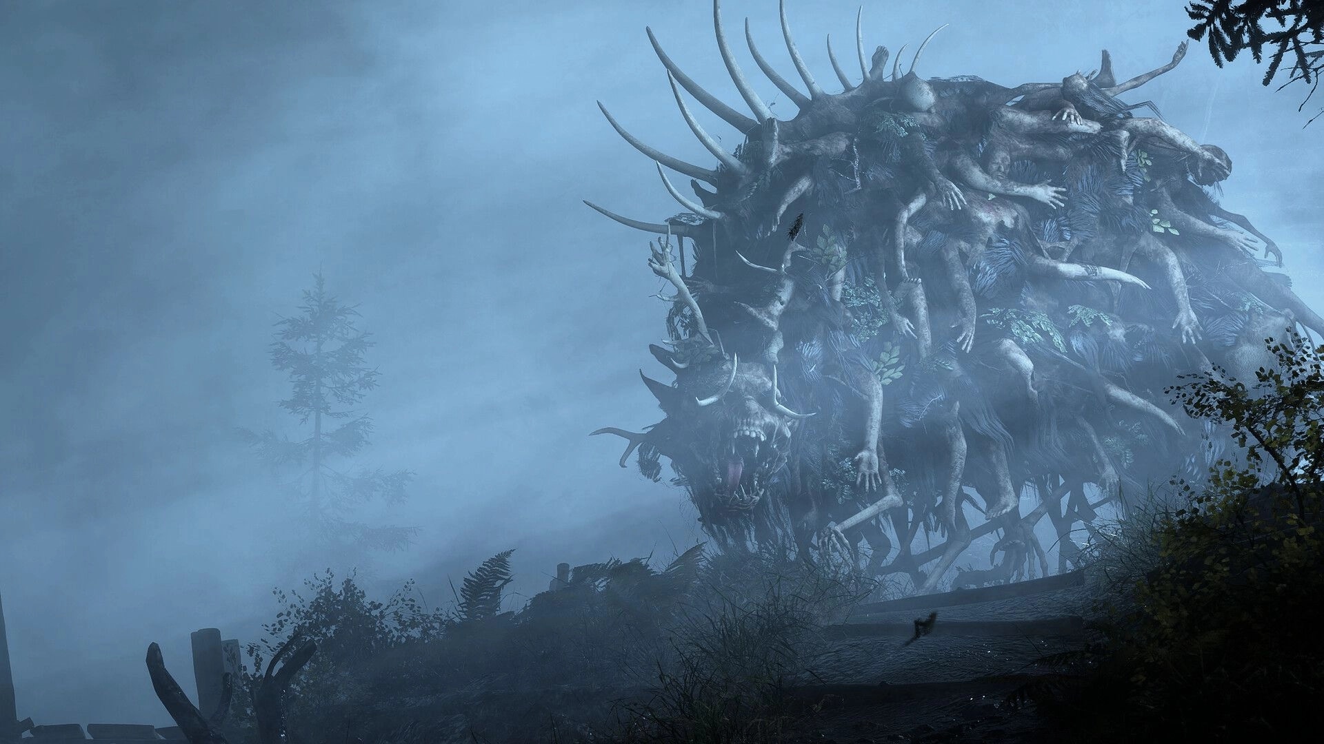 Bleak Haven: Massive creature of limbs and antlers emerges from foggy forest ruins