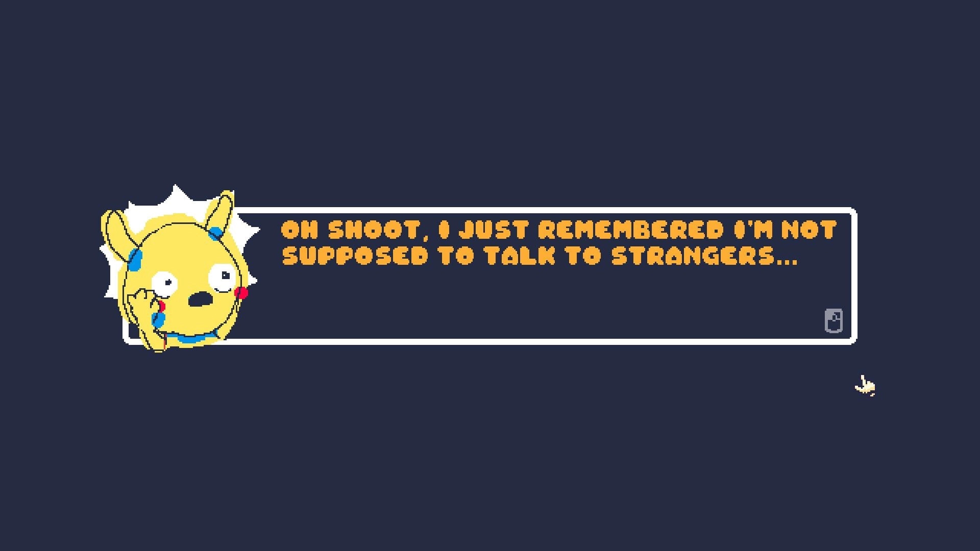 Blocks for Babies: Yellow character with surprised expression in dialogue box against dark blue background