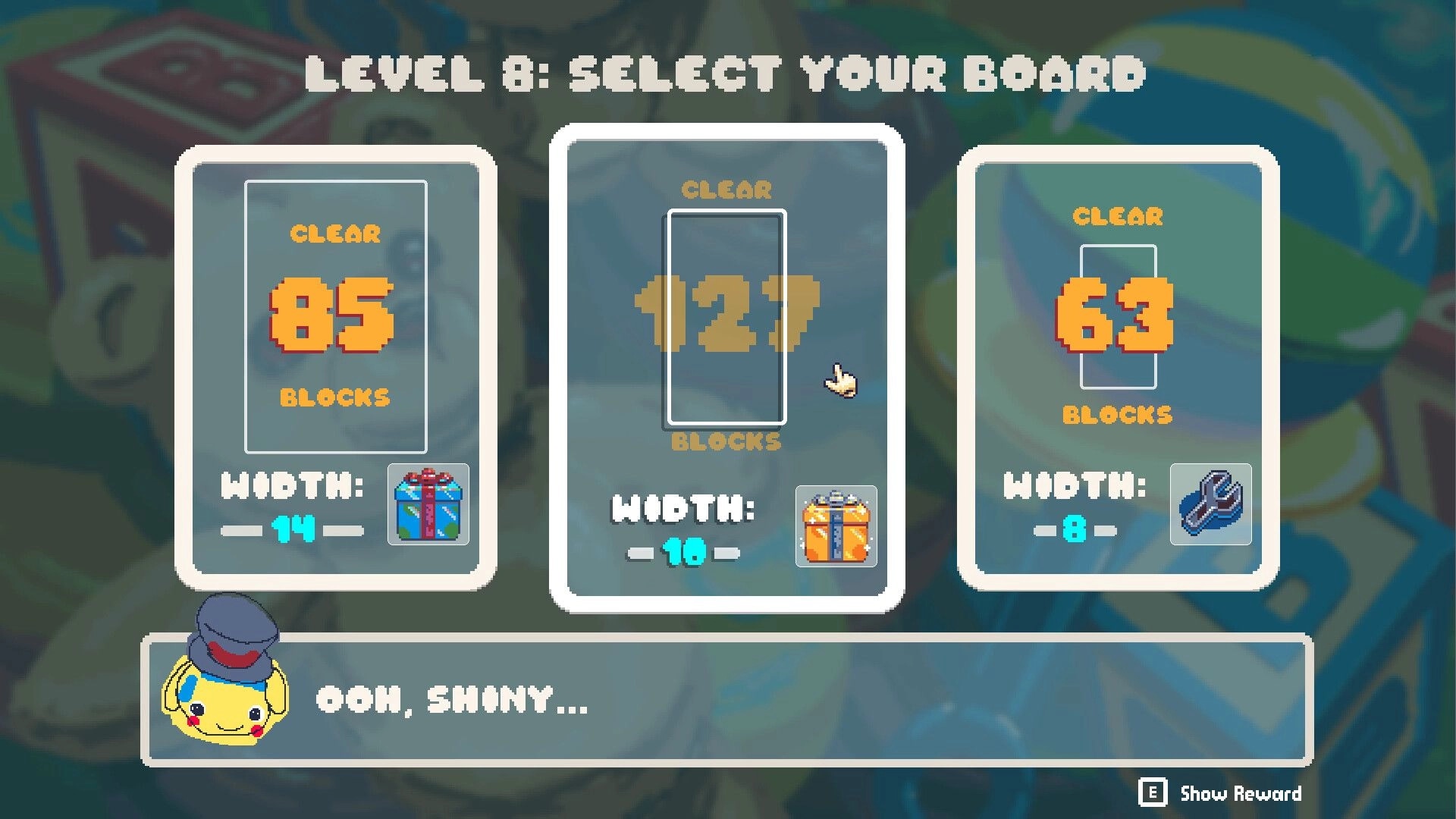 Blocks for Babies: Choose block configuration at Level 8 with options for blocks and board width.