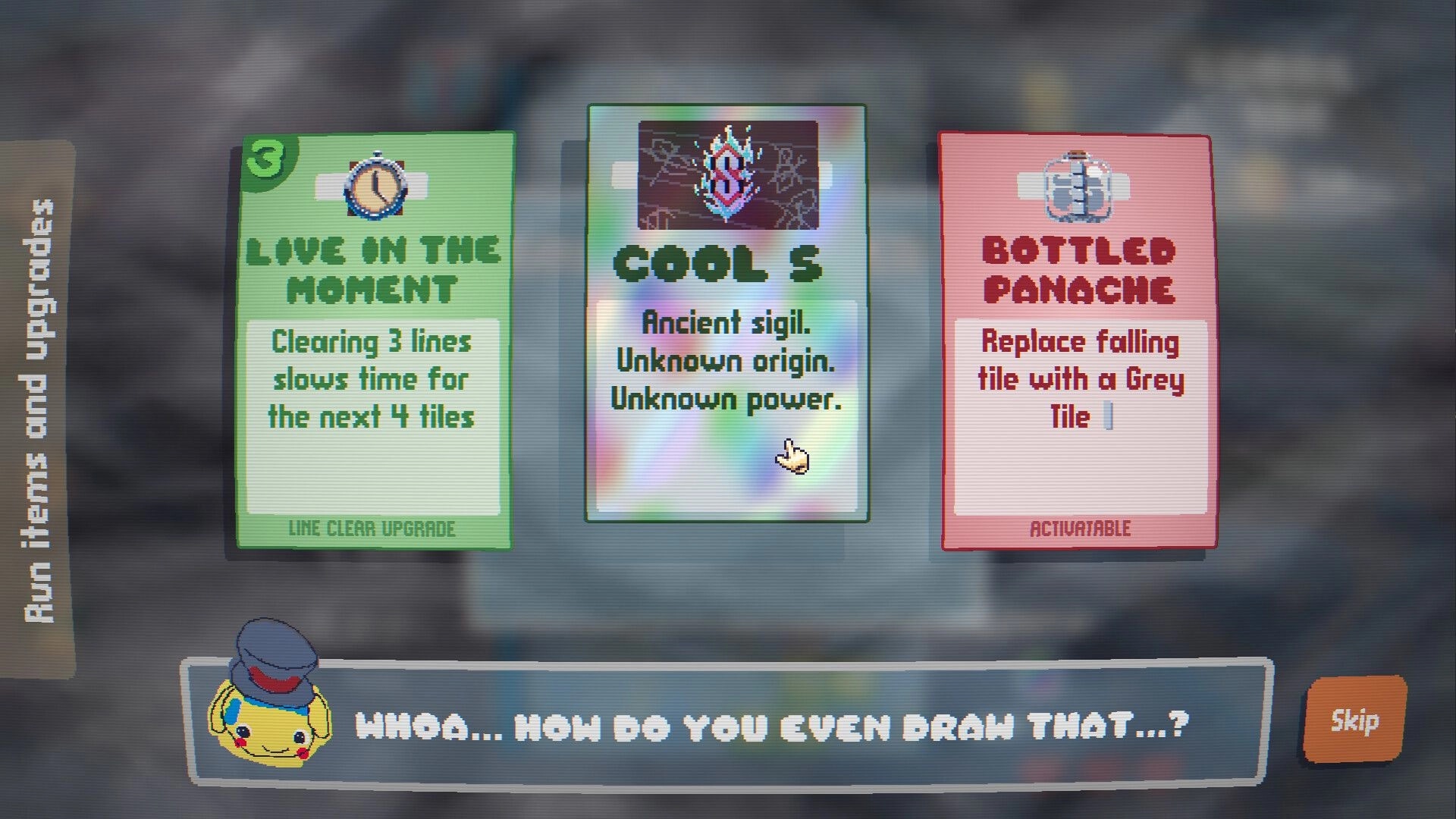 Blocks for Babies: Upgrade selection screen with three card options displayed in-game.