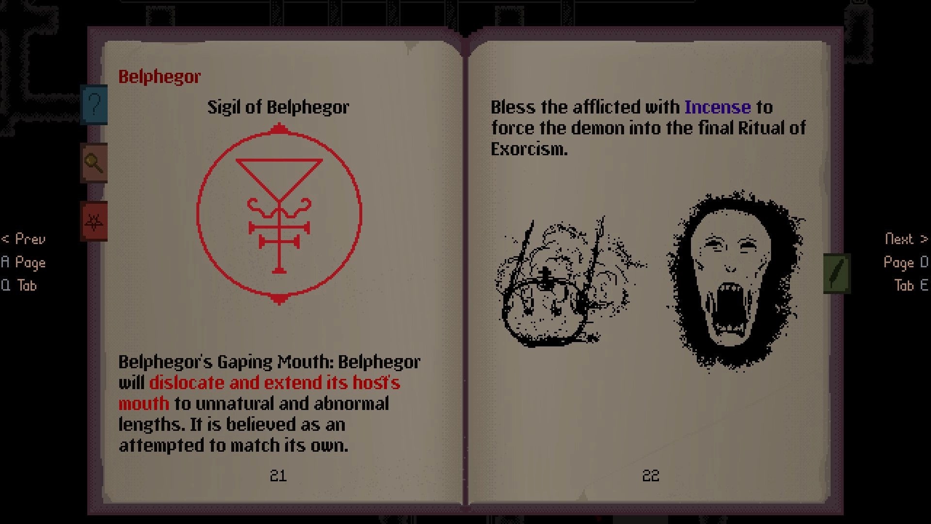 Blood Of The Lamb: Open book with Belphegor sigil, ritual instructions, and haunting face illustration