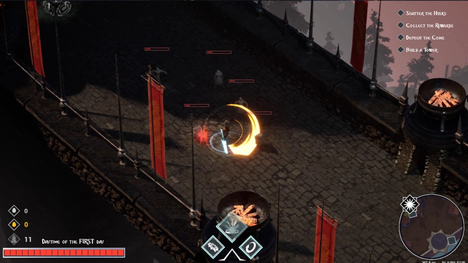 Blood Vow: Player engages enemies on a stone bridge with mission objectives and health bar displayed
