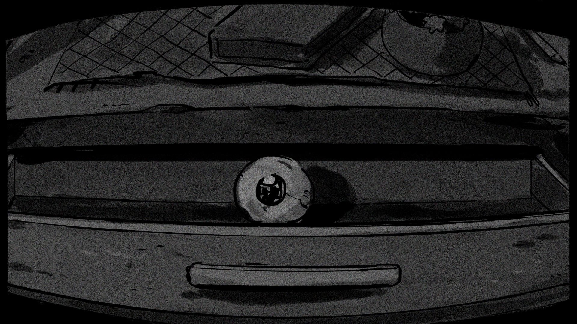 Bloom!: A keyhole on a drawer with a circular lock, surrounded by a dark, textured environment.