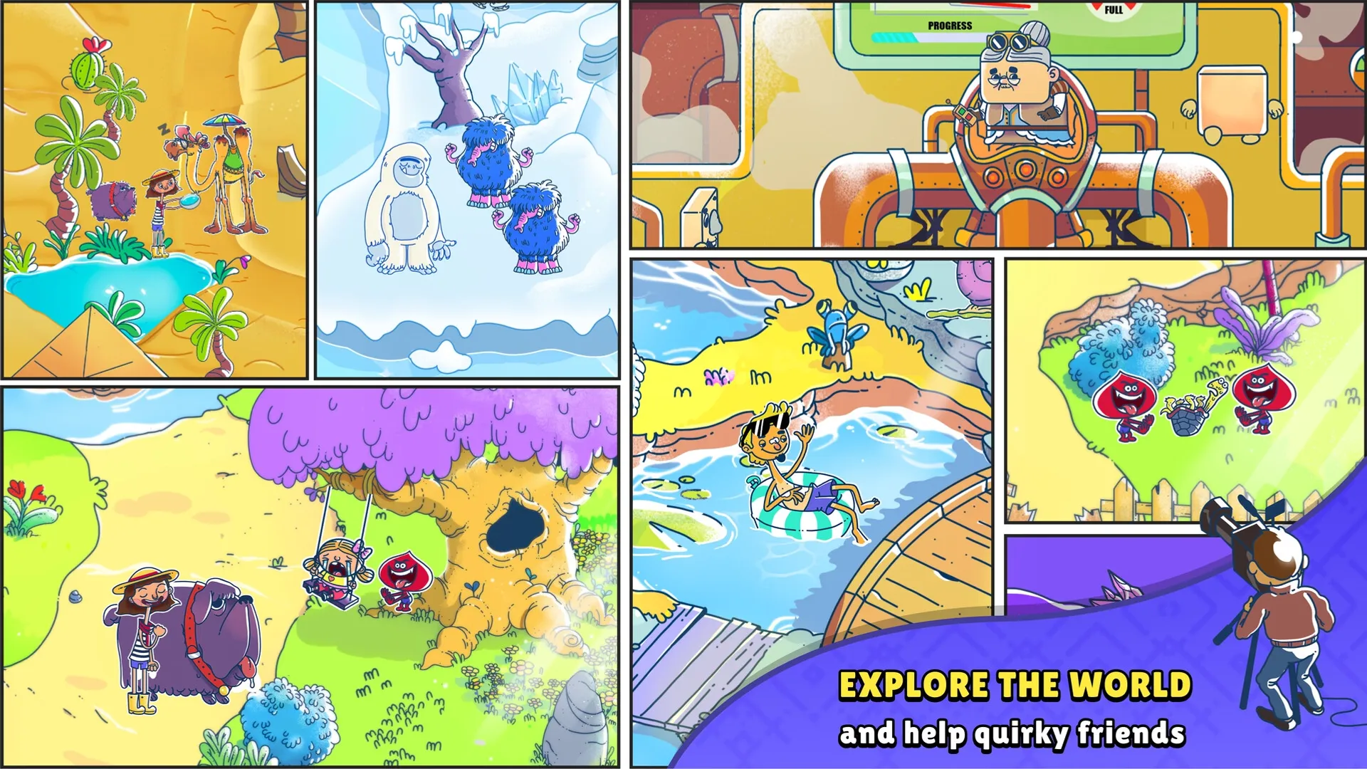 Bloom: Characters explore diverse environments with a focus on puzzles and quirky interactions