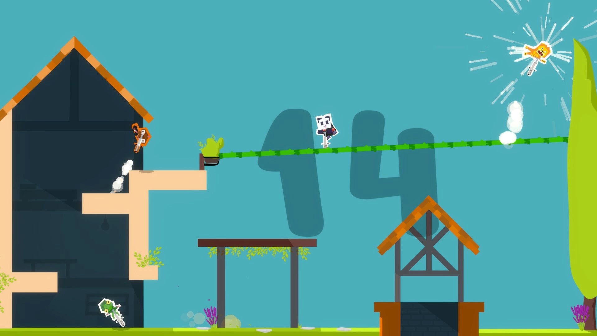 Boiiing Boiiing: Animals on pogo sticks jumping across platforms in a bright, whimsical environment.