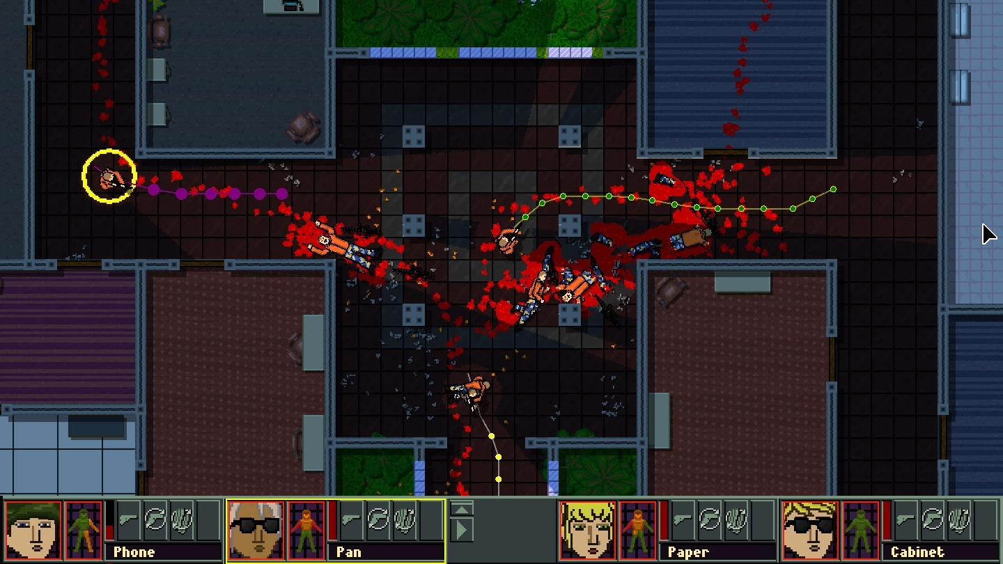 Brain Hack Squad: Tactical combat with agents navigating blood-stained corridors in urban building