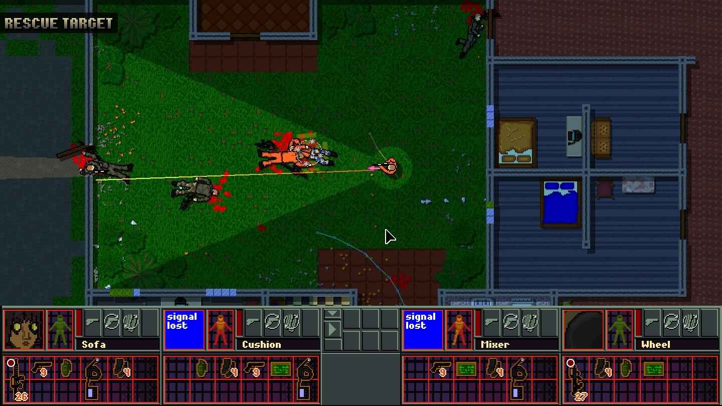 Brain Hack Squad: Tactical rescue mission in progress on grassy field, visible player interface below