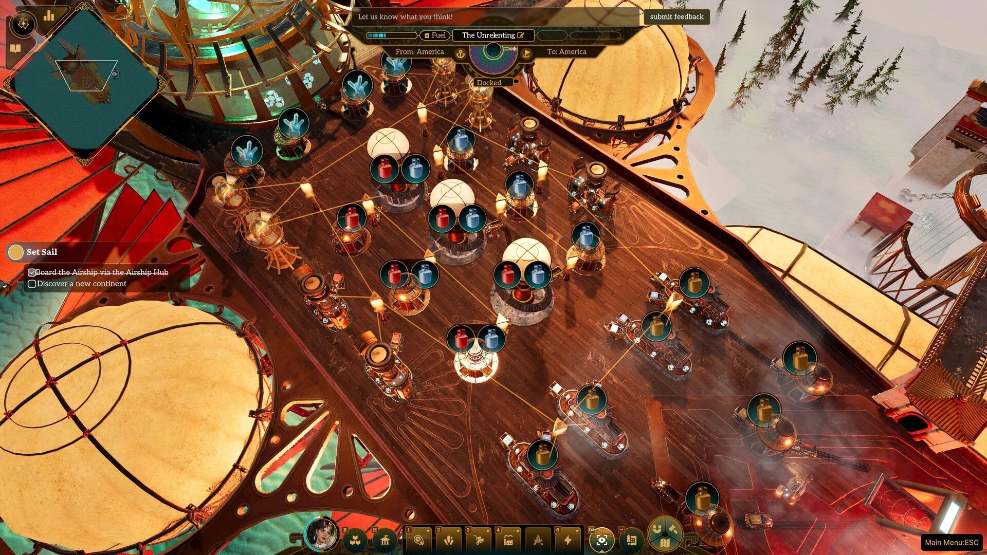 Brave New Wonders: Airship factory interface with interconnected automaton stations and control options