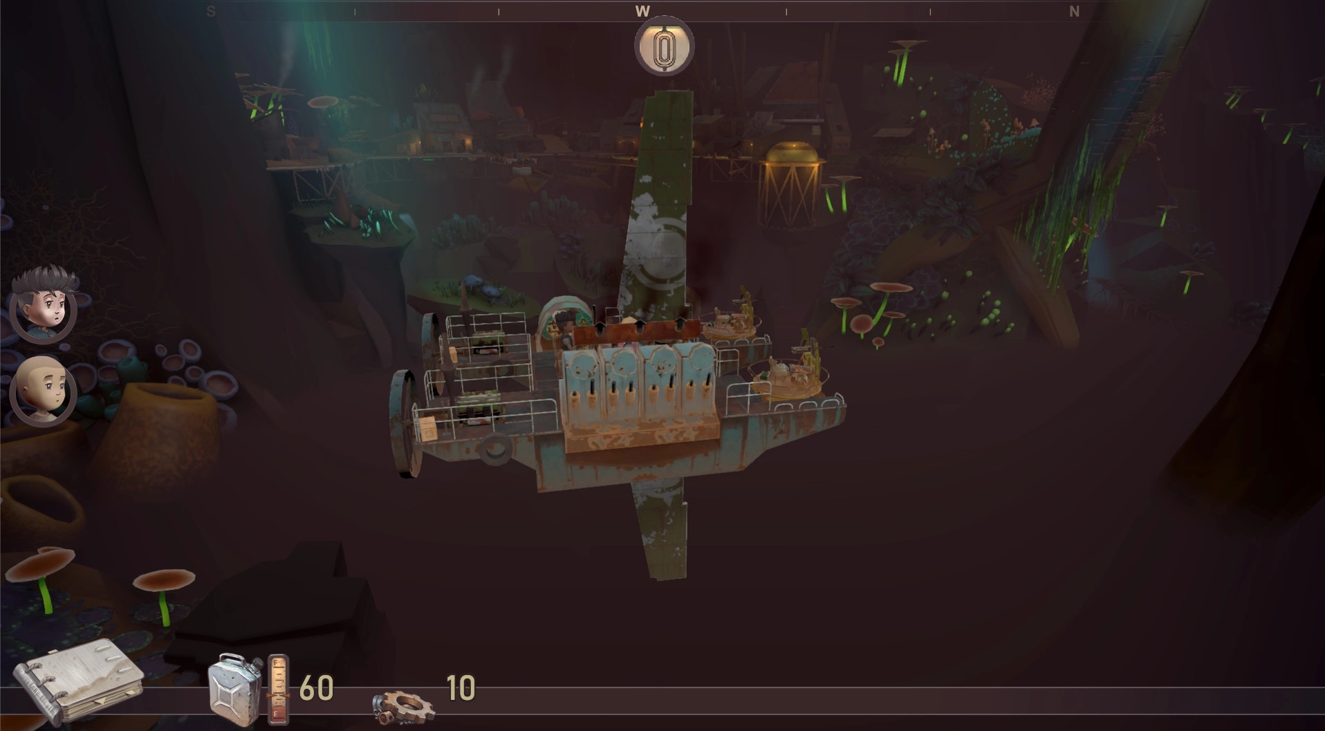 Bravers: Custom ship navigating dark underground with crew avatars and inventory icons visible on screen