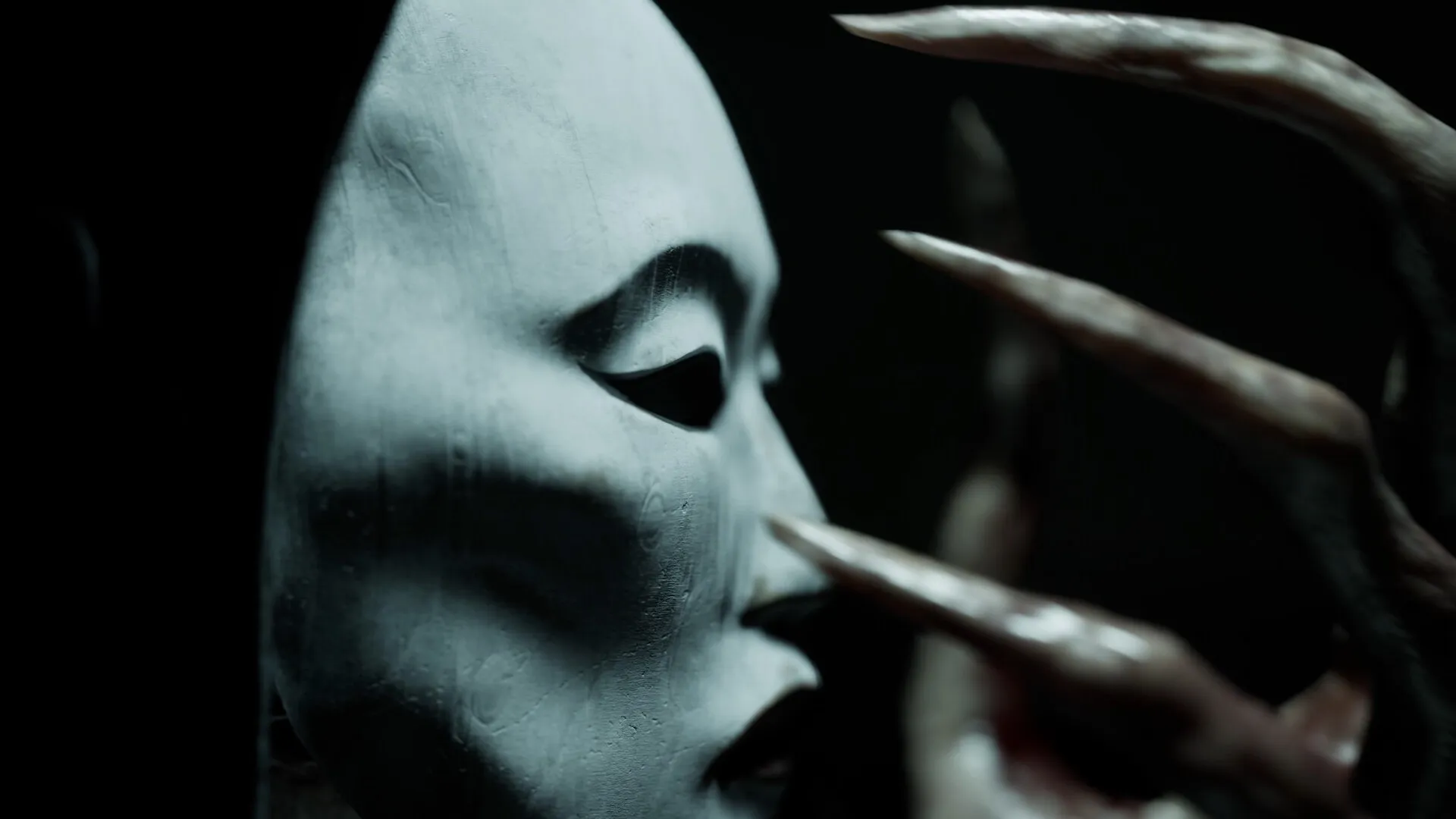 BrokenLore: Sinister masked figure facing clawed creature in dark, eerie environment